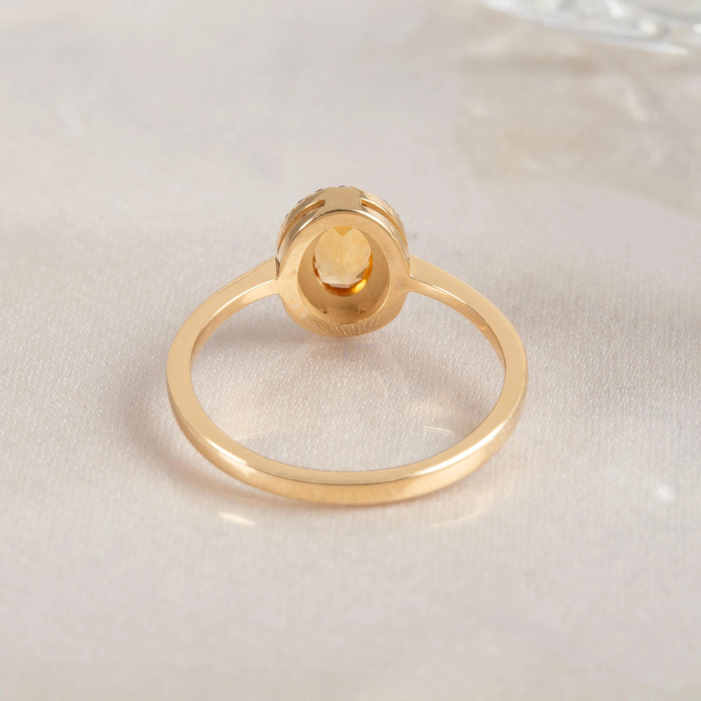 Pırlanta Detaylı Sitrin Altın Yüzük - Goldstore