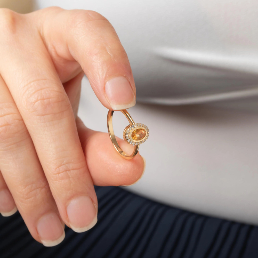 Pırlanta Detaylı Sitrin Altın Yüzük - Goldstore
