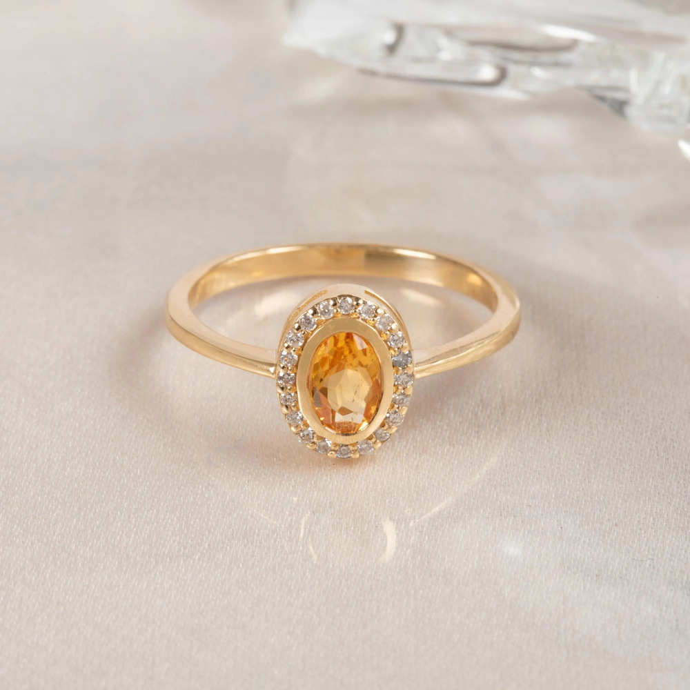Pırlanta Detaylı Sitrin Altın Yüzük - Goldstore