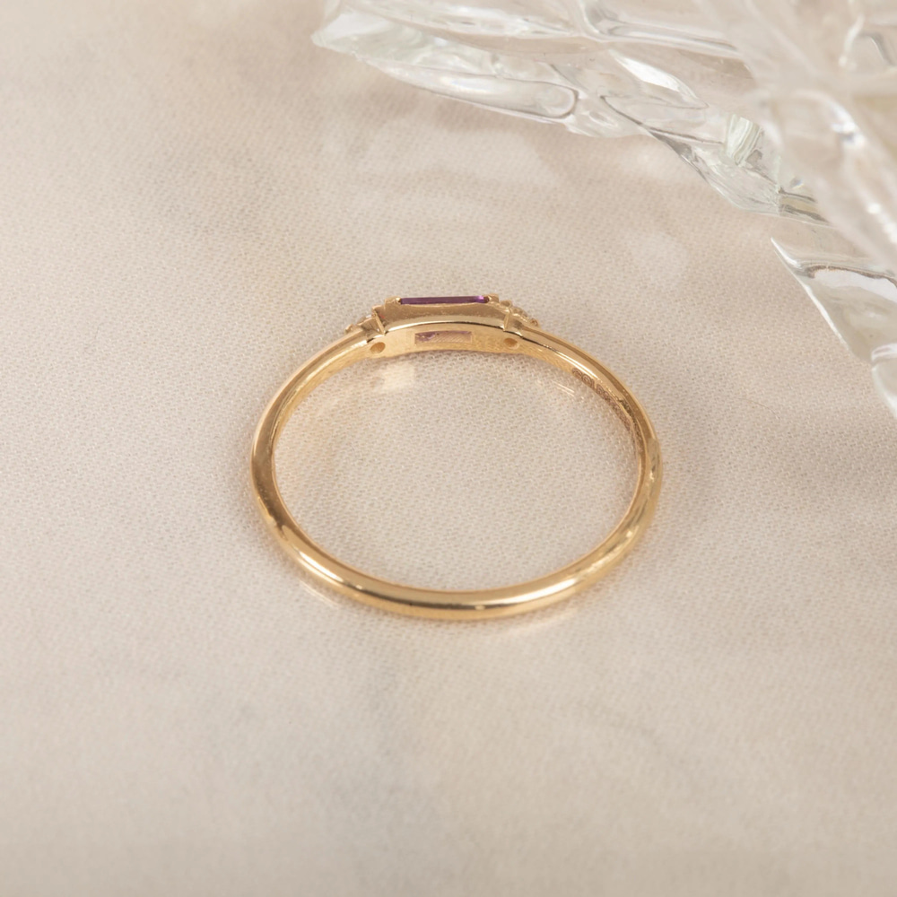 Pırlanta Dokunuşlu Ametist Altın Yüzük - Goldstore