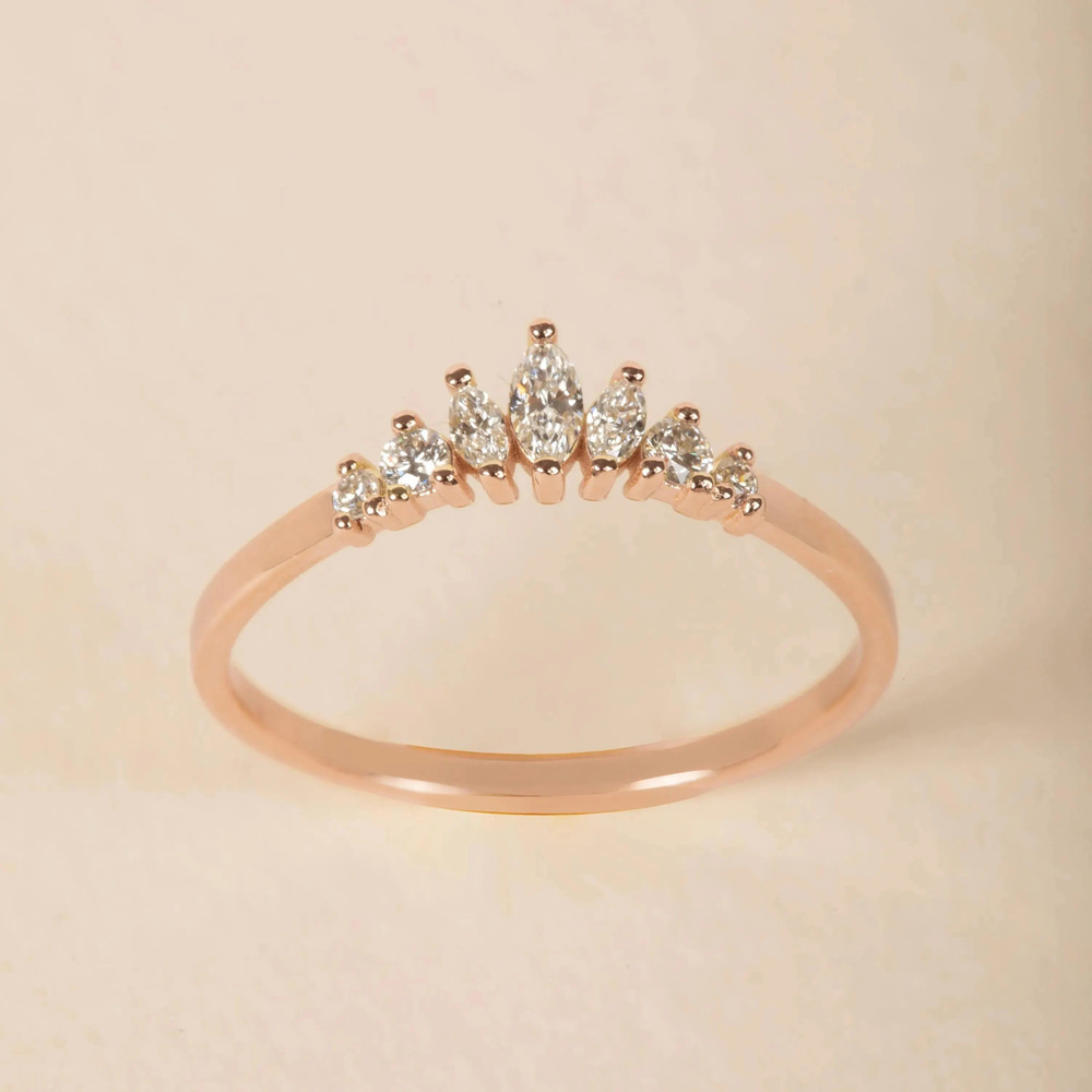 Romantik Markiz Taşlı Kavisli Altın Alyans - Goldstore