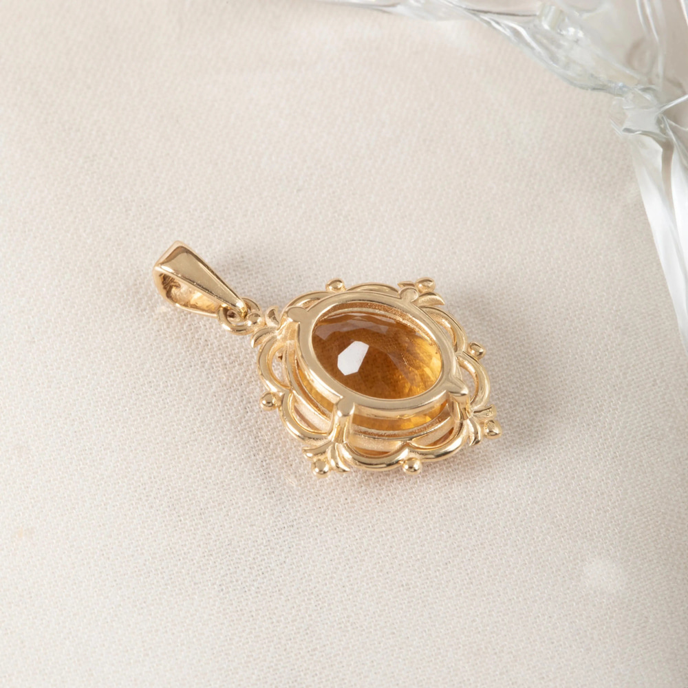 Sitrin Taşlı Çiçek Desenli Altın Kolye - Goldstore