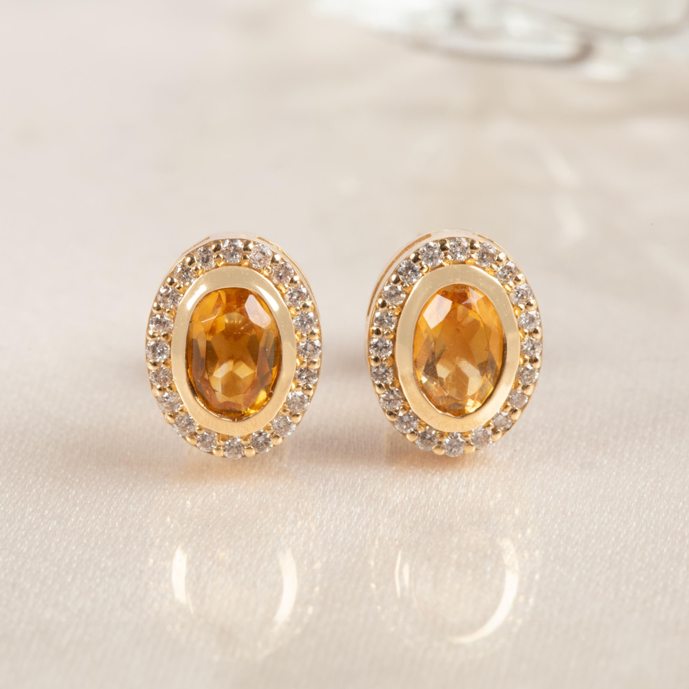 Sitrin ve Pırlanta Işıltısı Altın Küpe - Goldstore