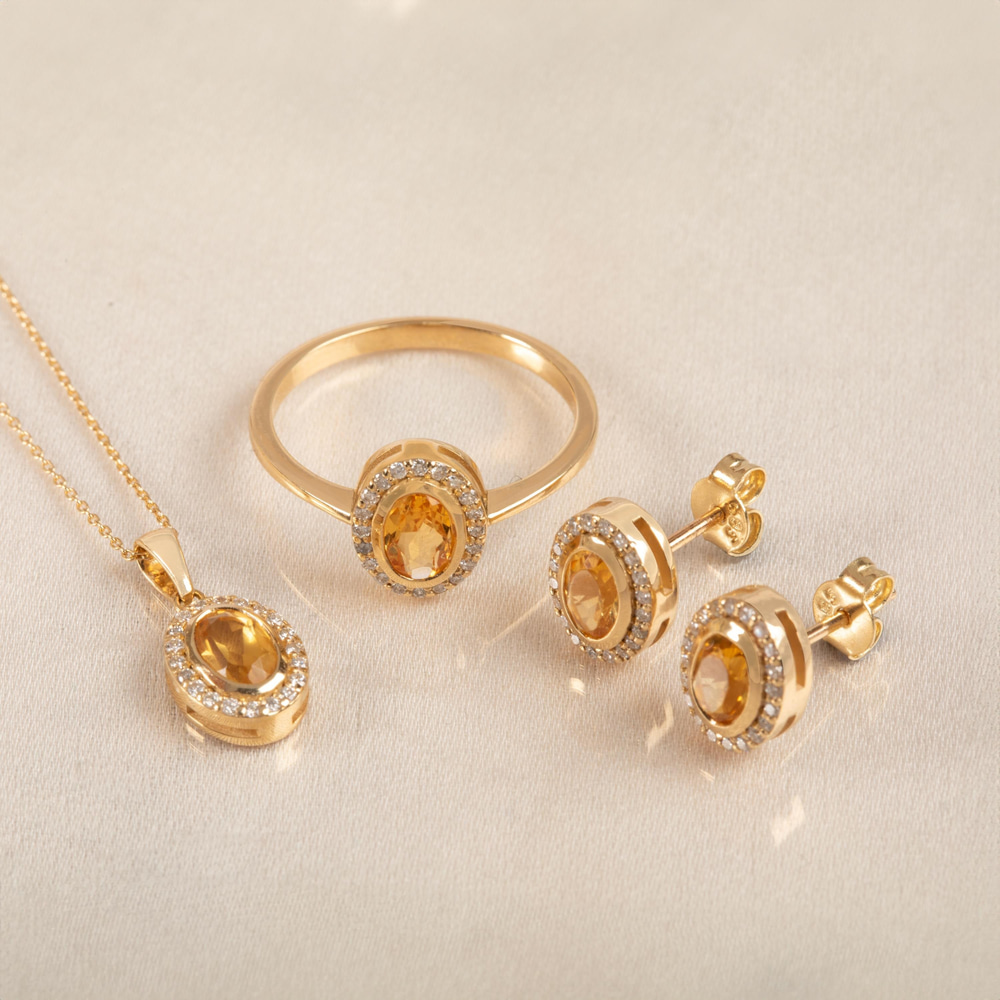 Sitrin ve Pırlanta Işıltısı Altın Küpe - Goldstore