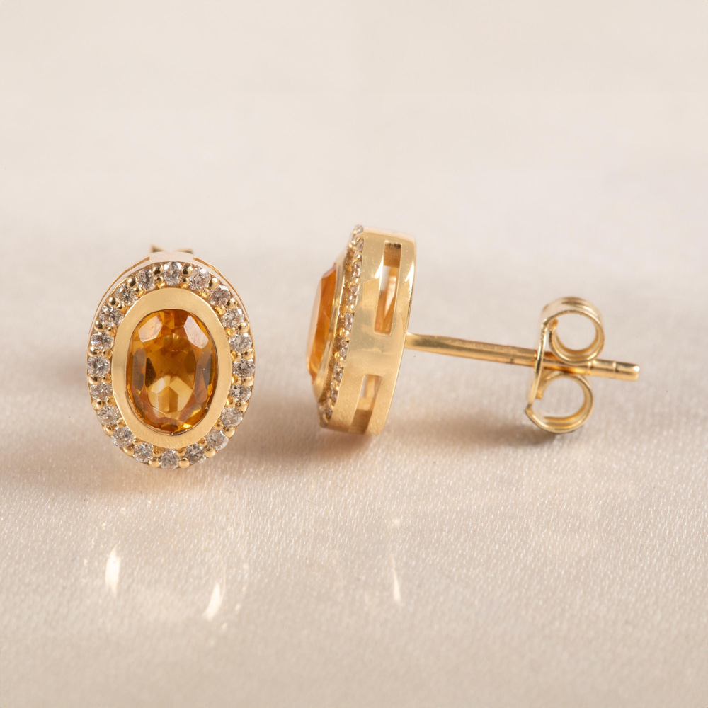 Sitrin ve Pırlanta Işıltısı Altın Küpe - Goldstore