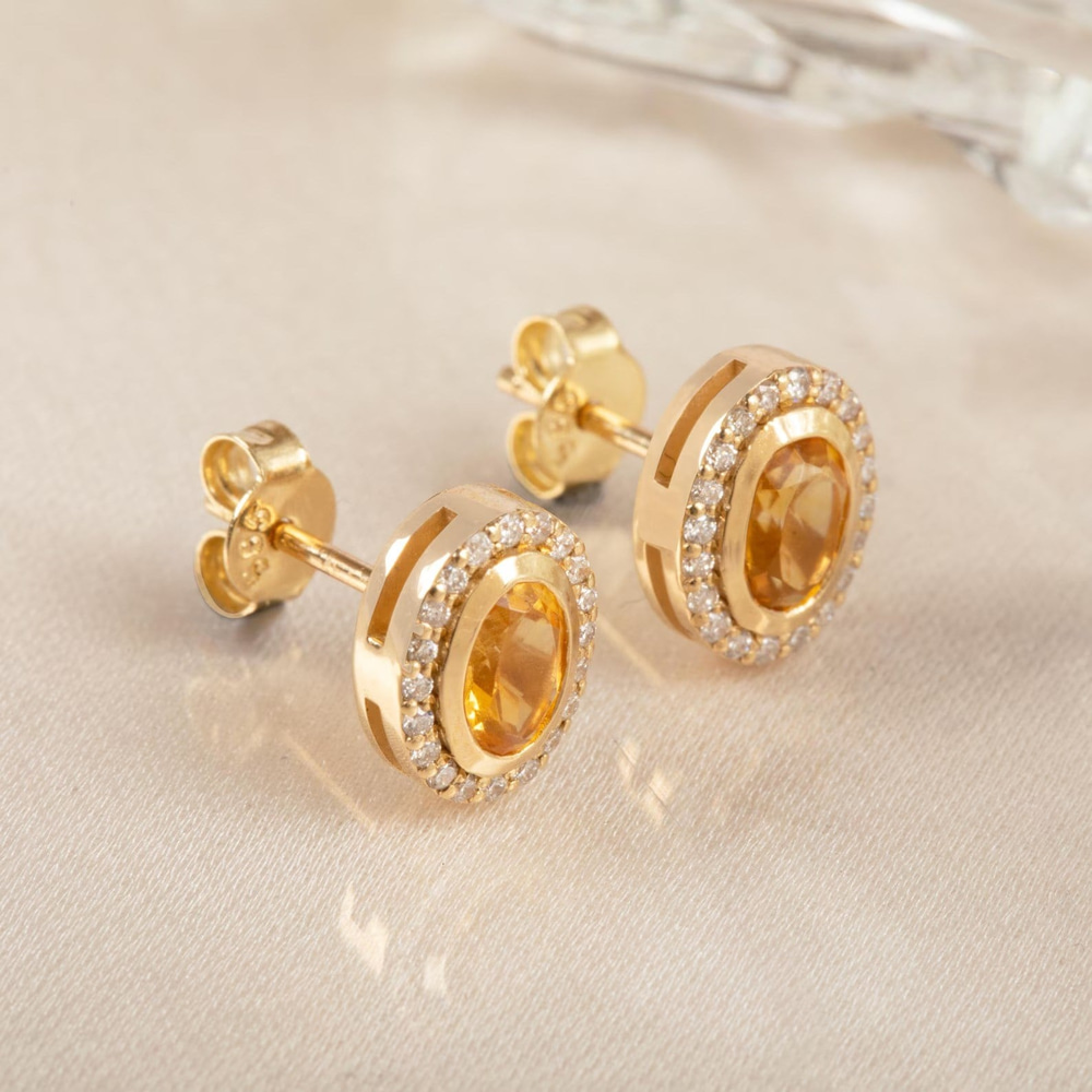 Sitrin ve Pırlanta Işıltısı Altın Küpe - Goldstore