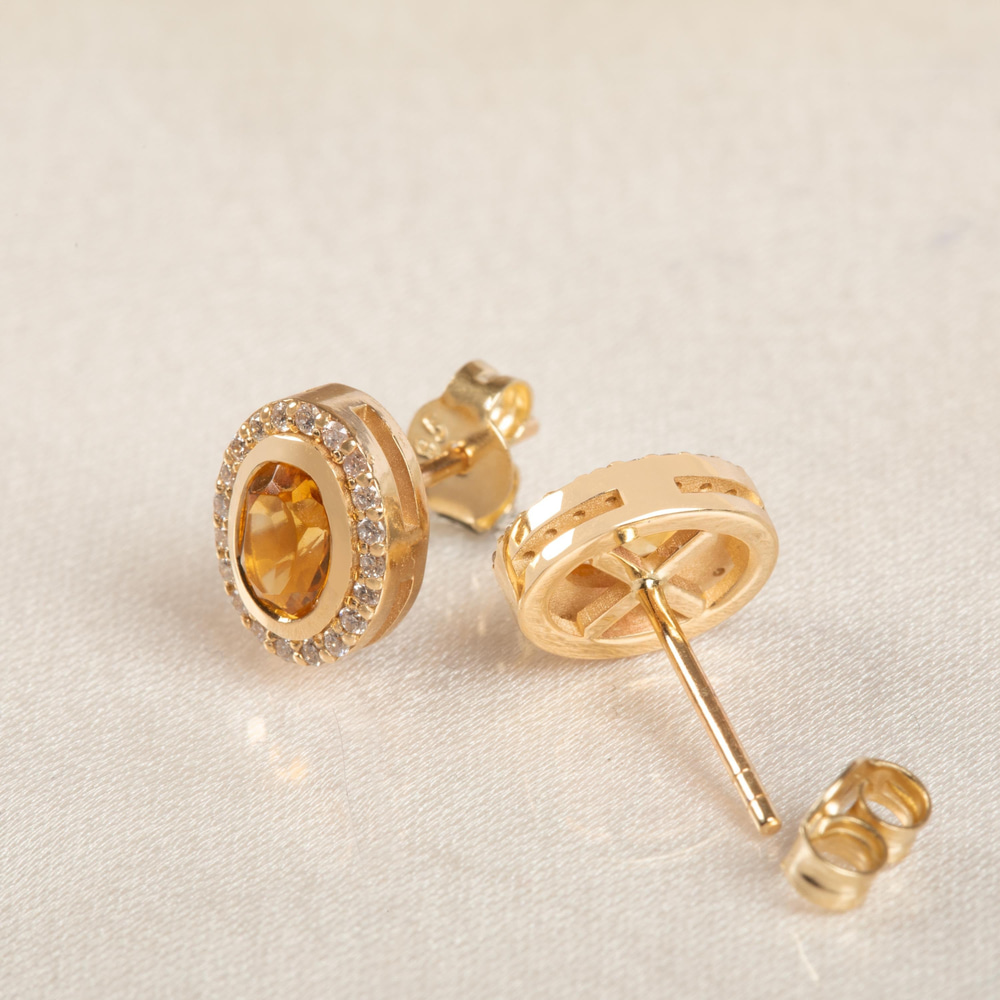 Sitrin ve Pırlanta Işıltısı Altın Küpe - Goldstore