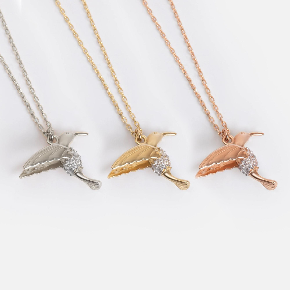Solid Gold Hummingbird Necklace - Goldstore