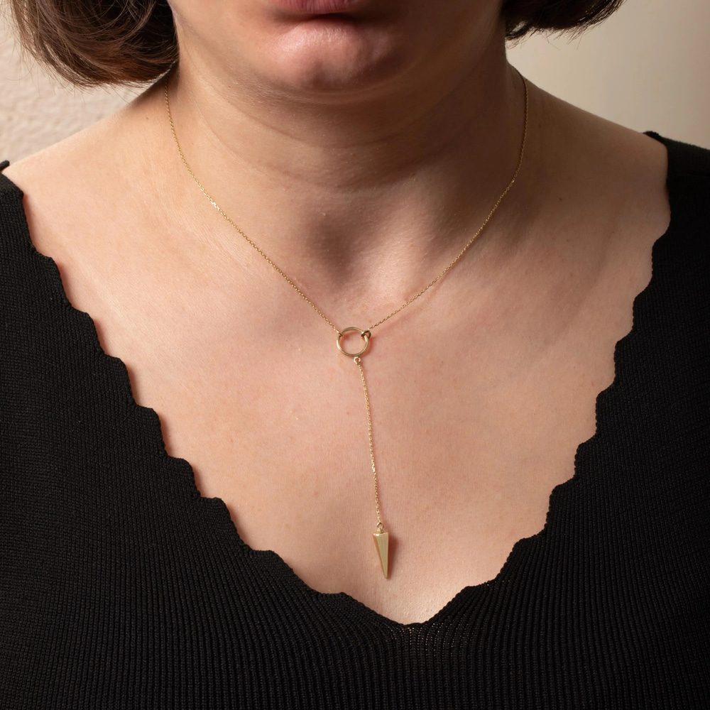 Zarif Konik Uçlu Lariat Altın Kolye  - Goldstore