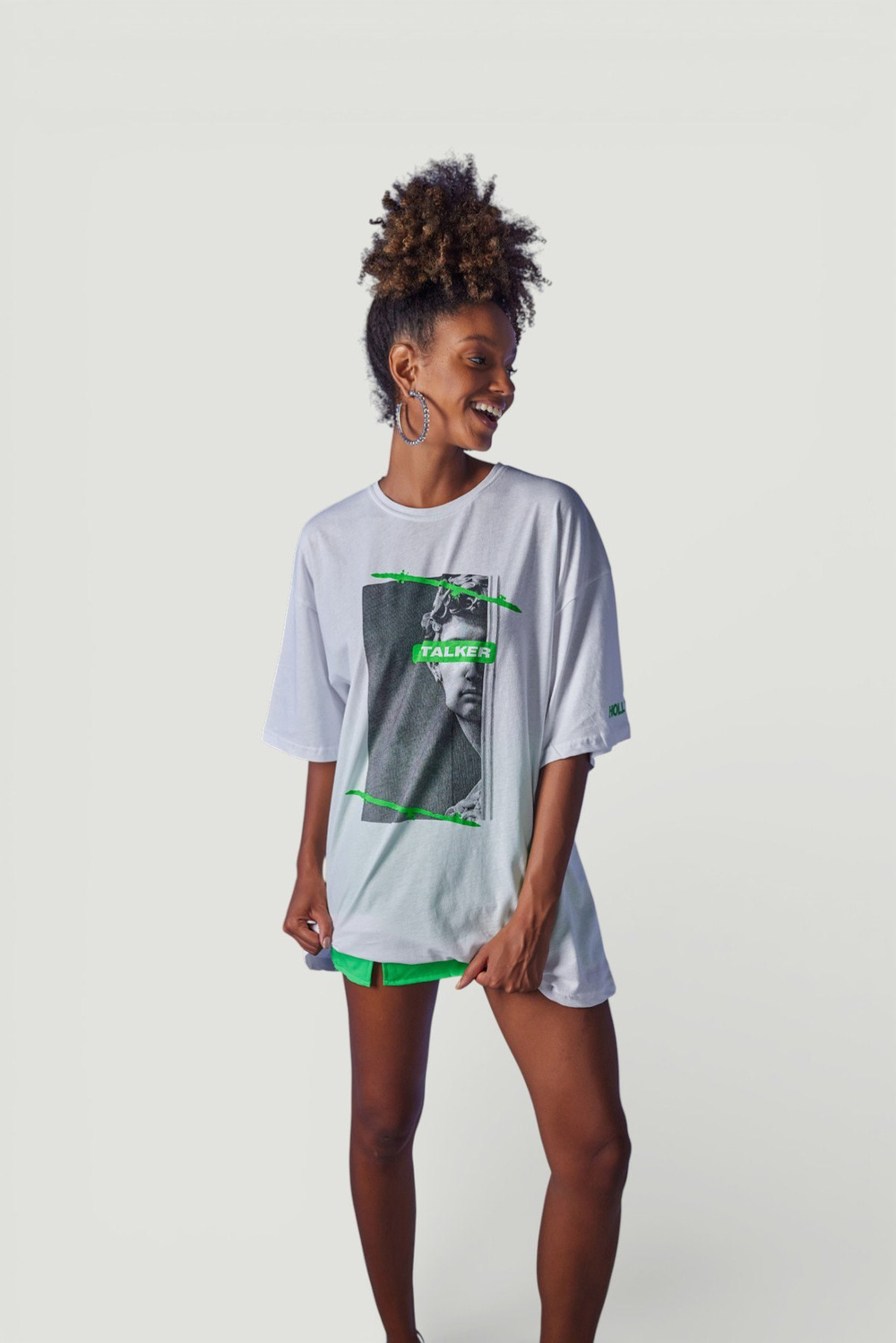 Oversize Baskılı Stalker T-Shirt Beyaz