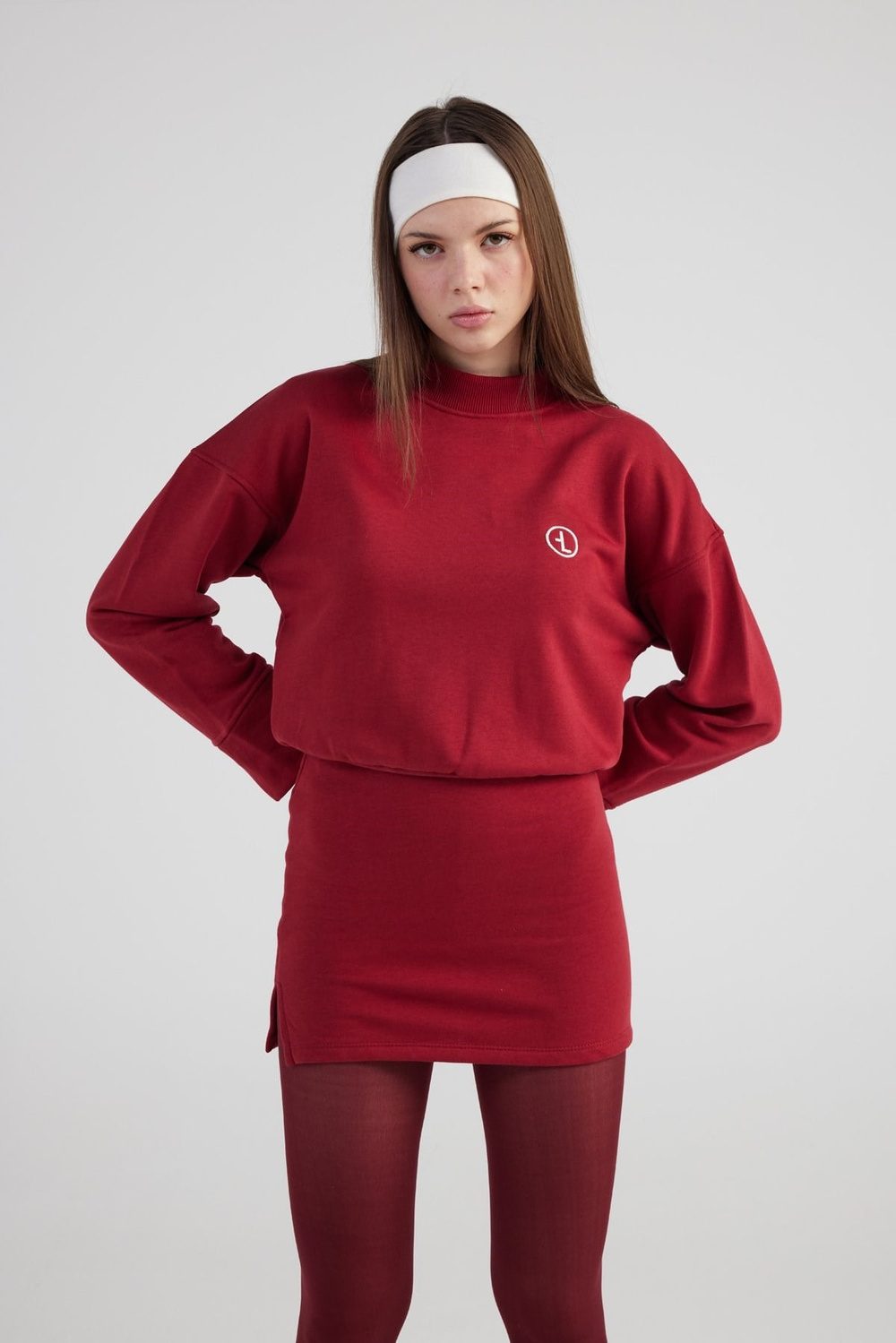 Yırtmaçlı Dokuma Kumaş Mini Claire Elbise Bordo
