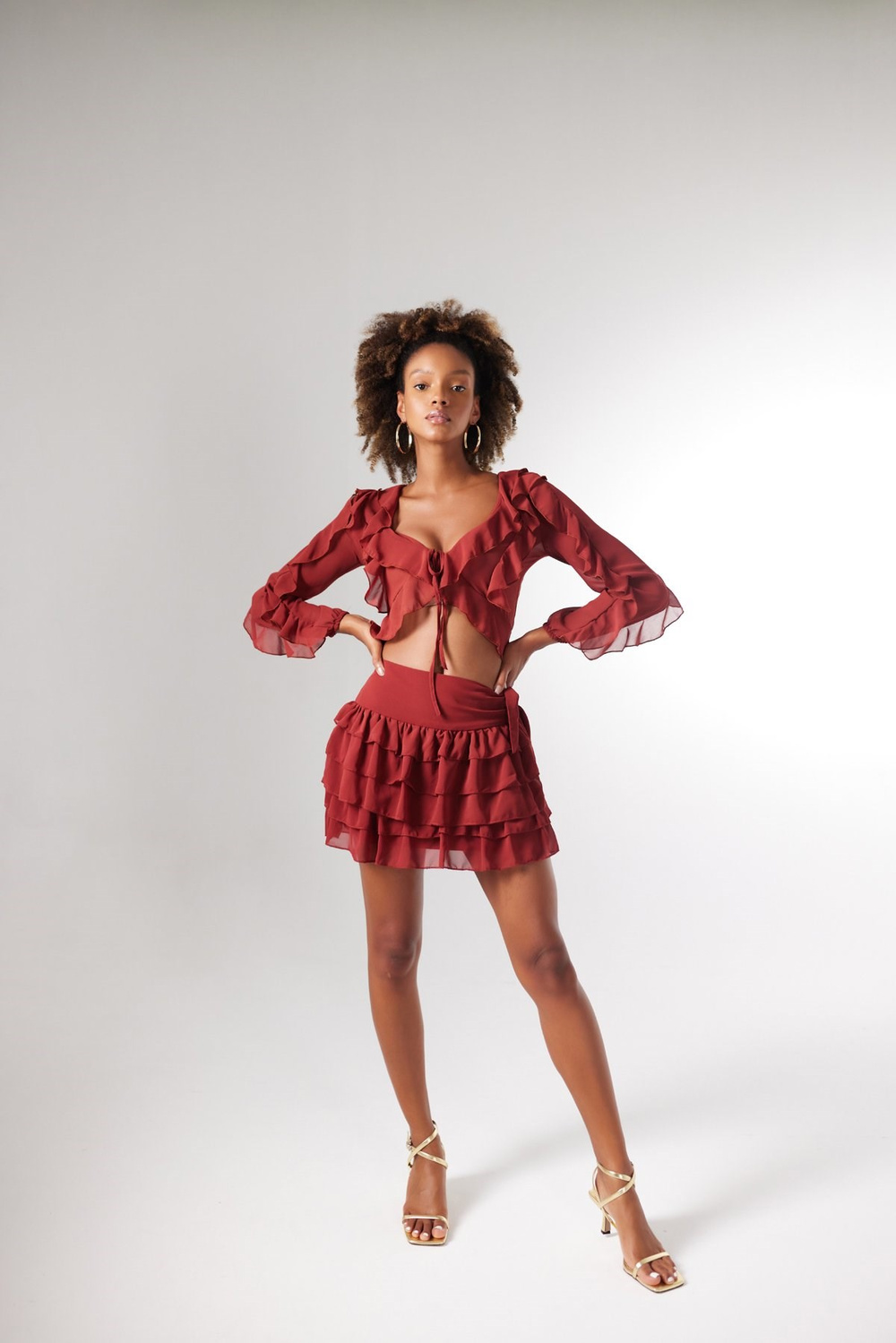 Crop Model Bağlamalı Kol Detaylı Elsa Bluz Kahve
