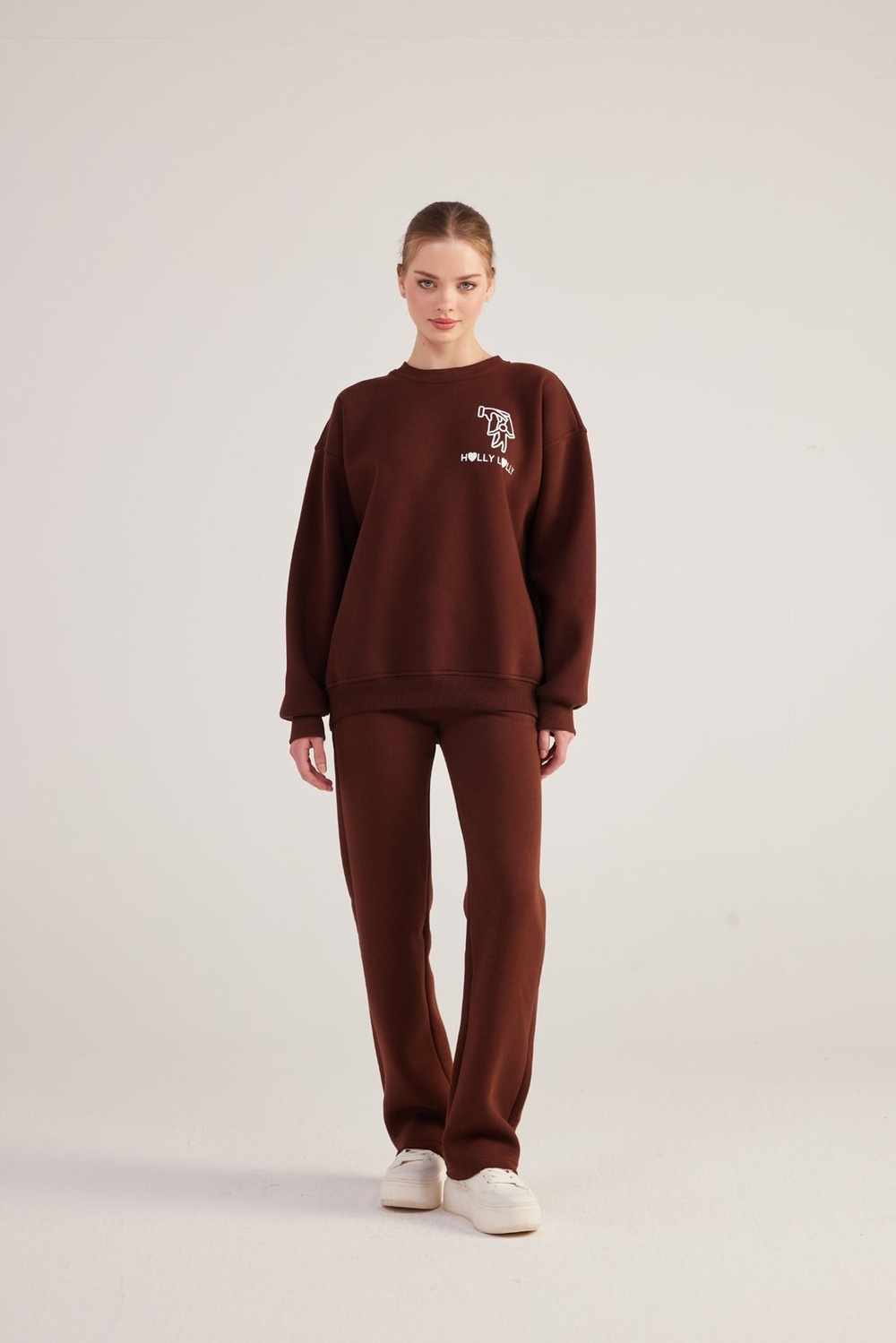 Oversize Kesim Unisex Gaslighting Sweatshirt Kahve