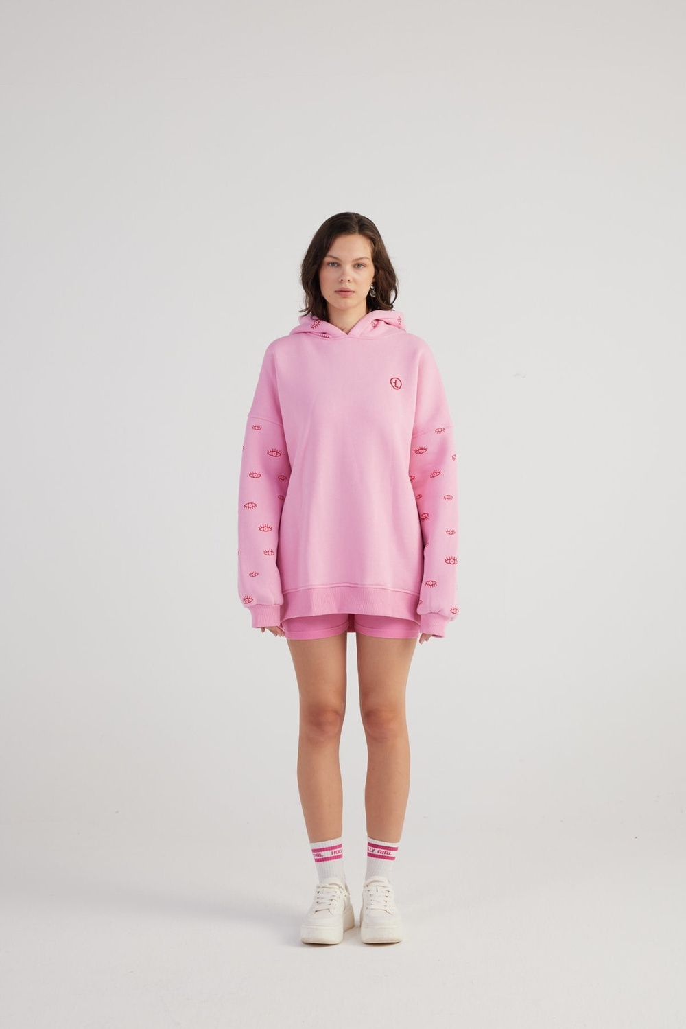Oversize Kapüşonlu Unisex Eye Sweat Pembe