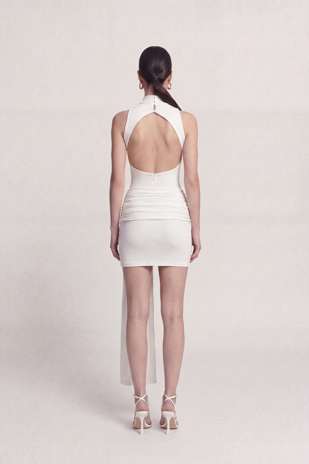 Open-Back Draped Mini Daisy Dress, White