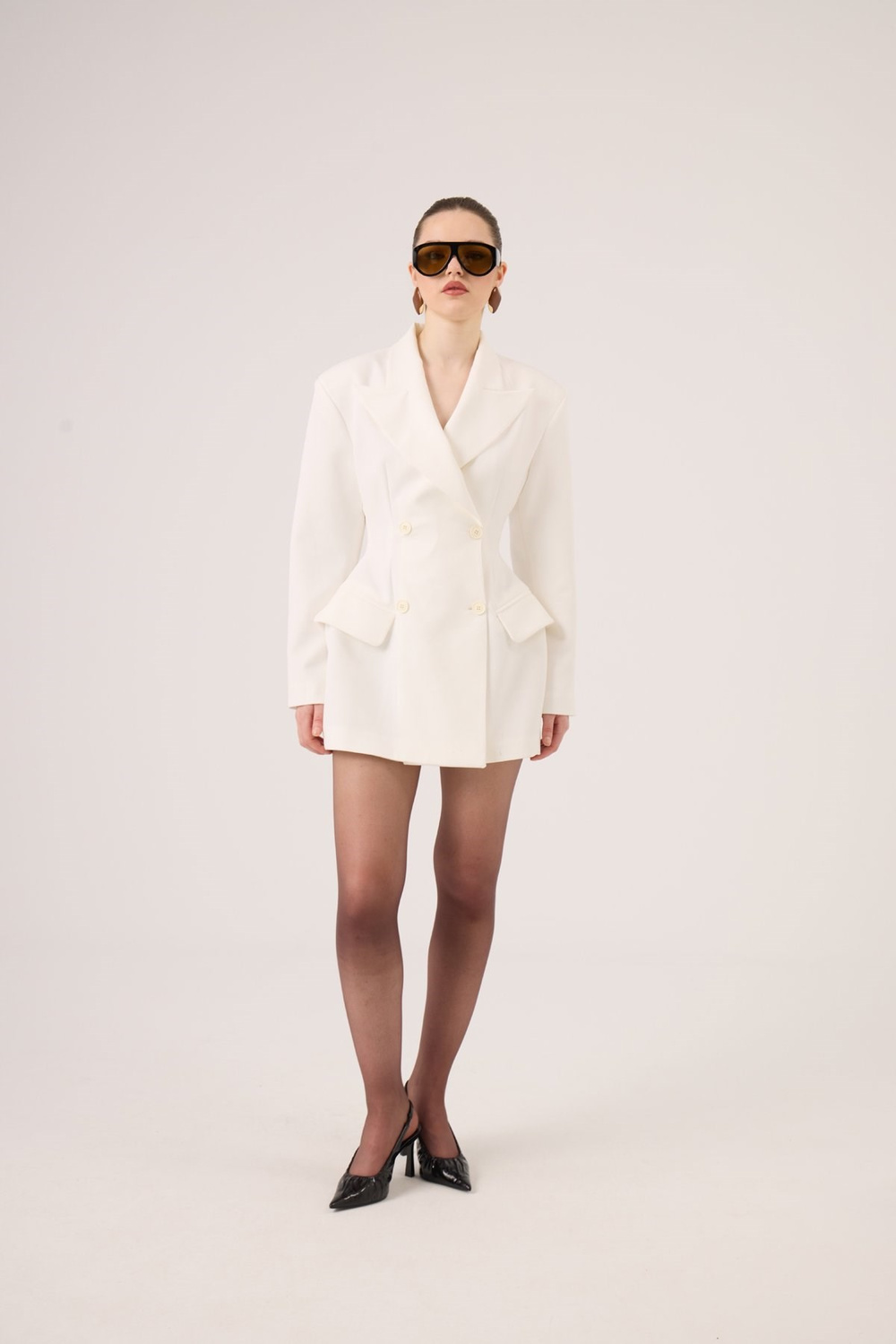 Galina Blazer Jacket with Waist Fit, Ecru