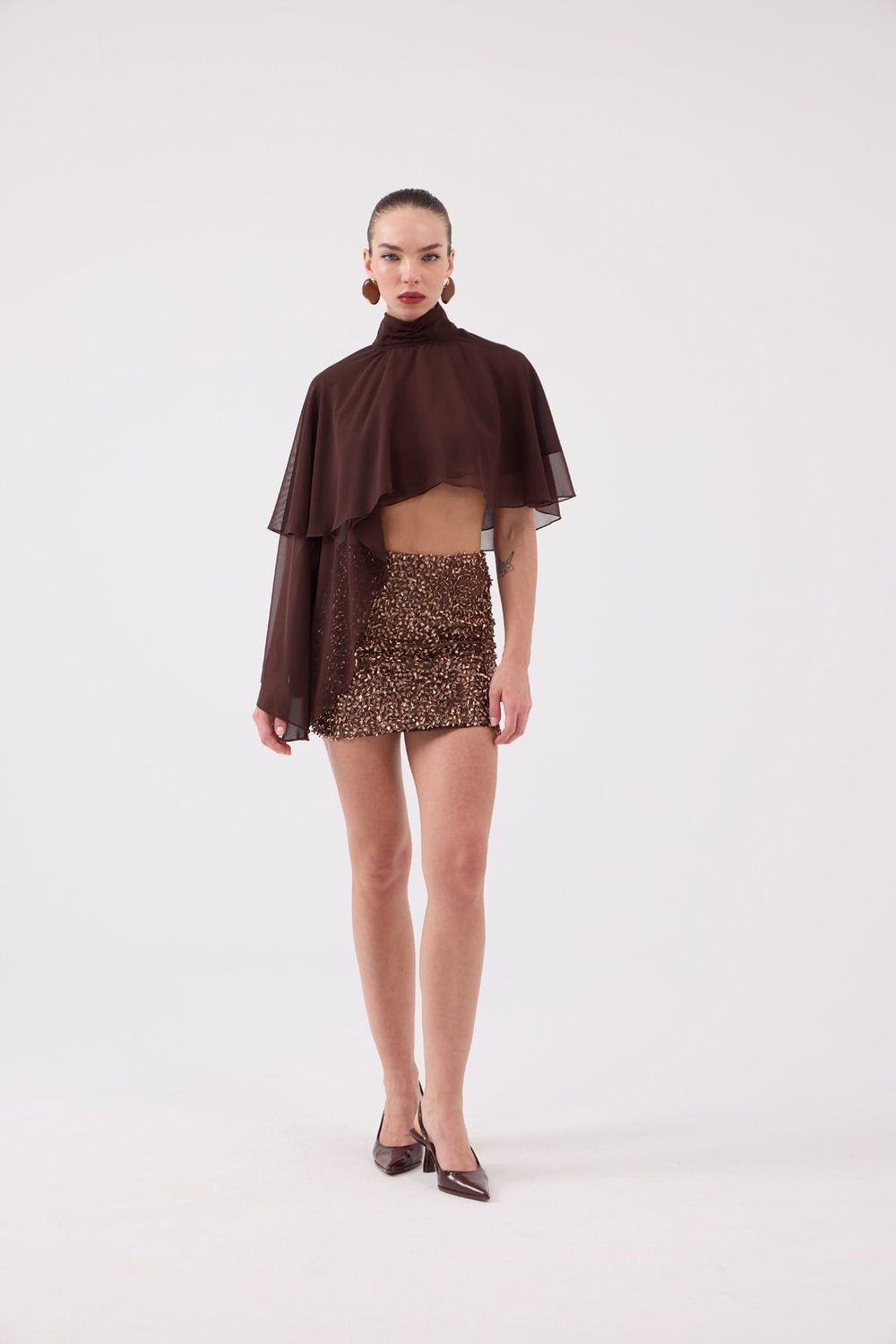 Pelerin Model Bena Bluz Kahve