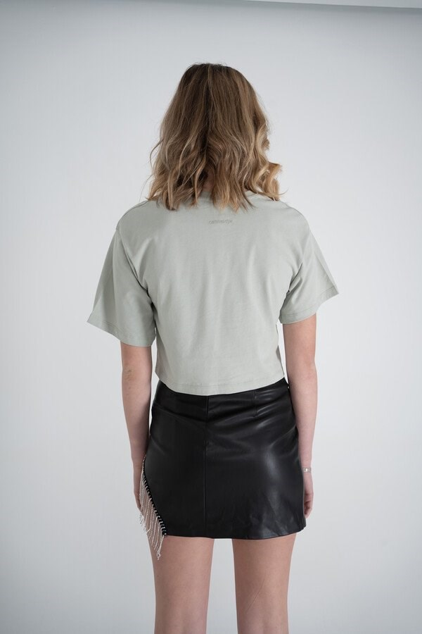 Kısa Kol Bisiklet Yaka Basic Viole Tshirt Haki