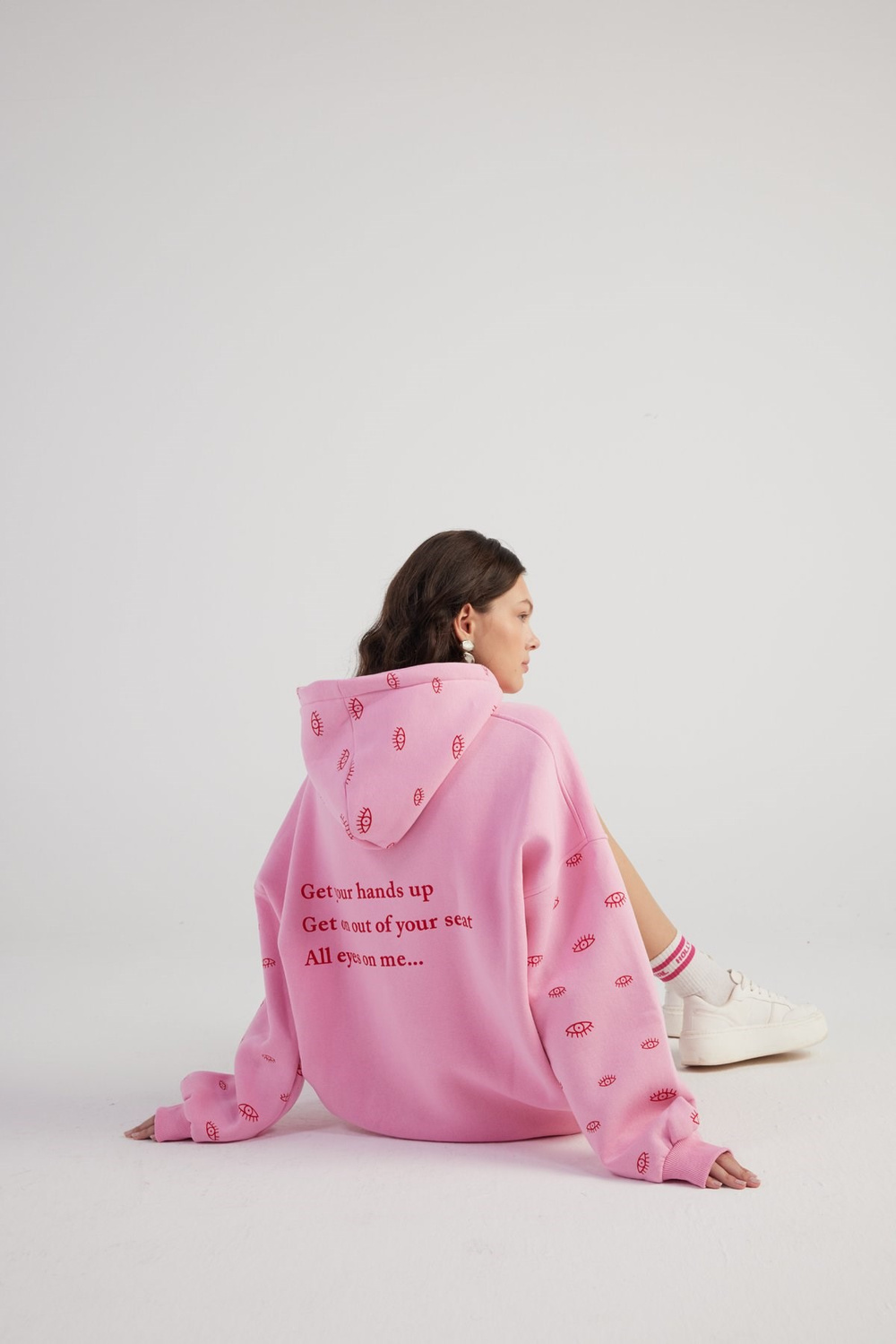 Oversize Kapüşonlu Unisex Eye Sweat Pembe