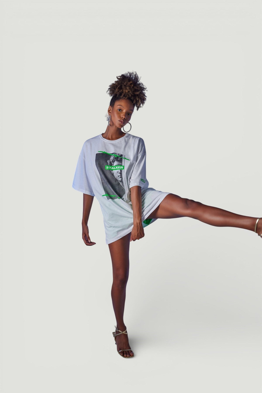 Oversize Baskılı Stalker T-Shirt Beyaz