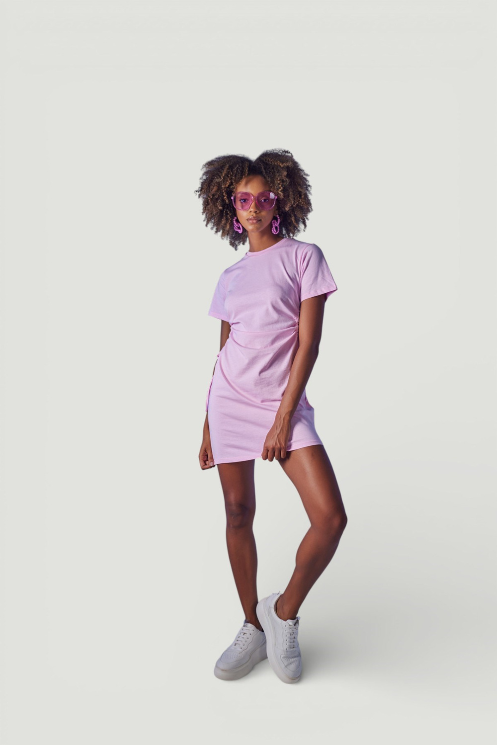 Bisiklet Yaka Kısa Kol Wex Tshirt Elbise Pembe