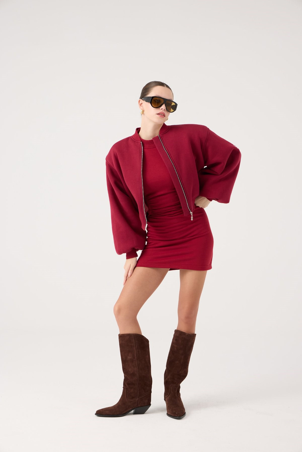 Crop Kesim Vatkalı Parker Bomber Ceket Bordo