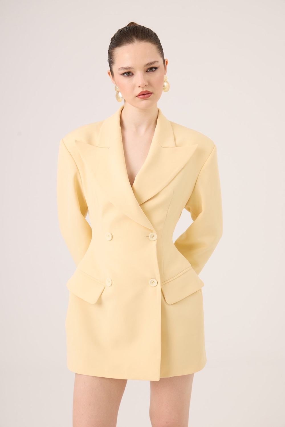 Galina Blazer Jacket, Yellow, Fitted at the Waist