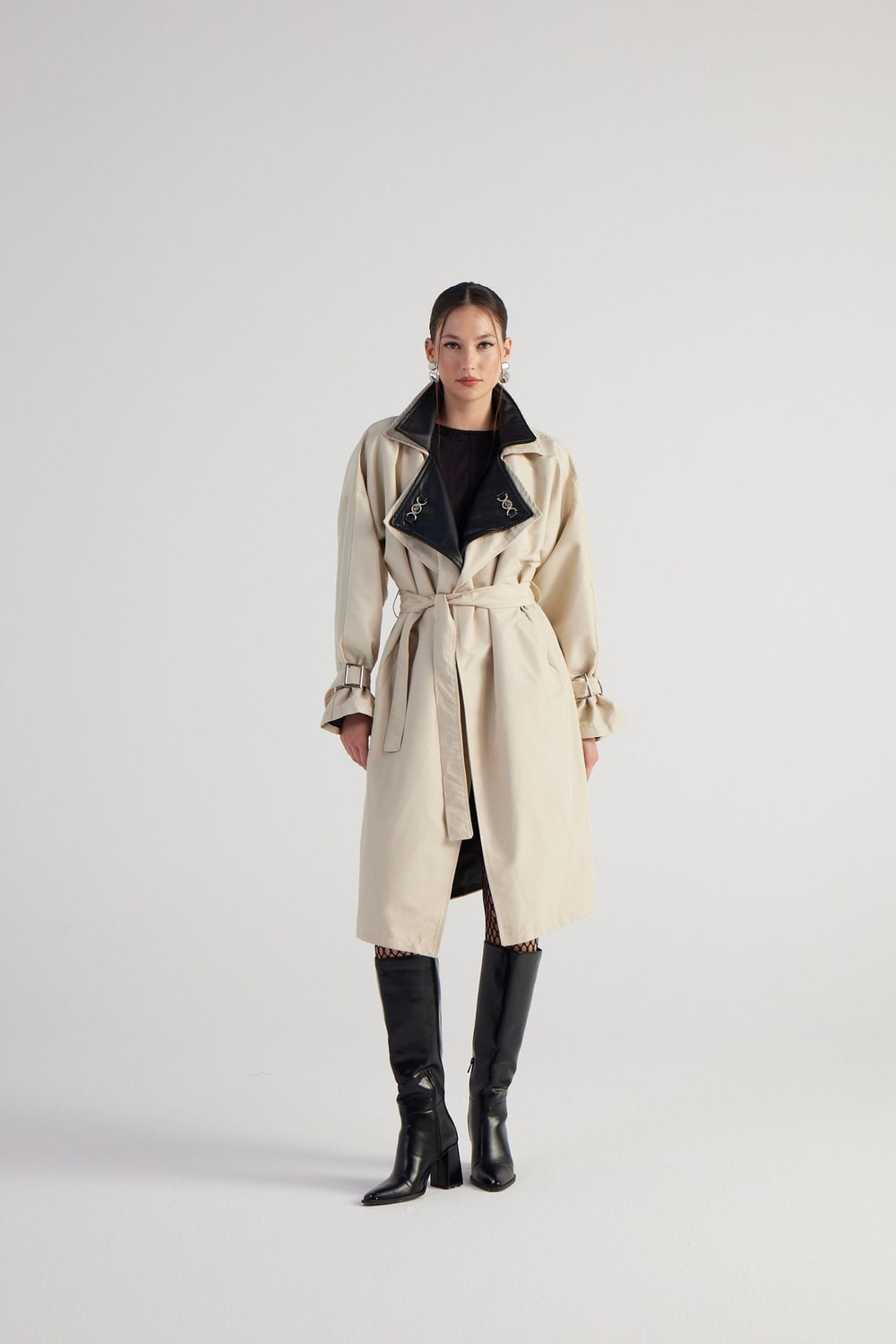 Maxi Boy Kemerli Cloak Trençkot Bej