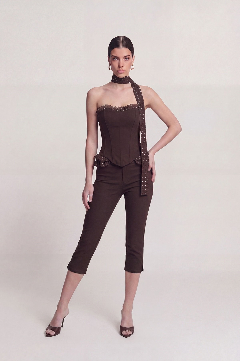 Orta Bel Likralı Una Capri Pantolon Kahve