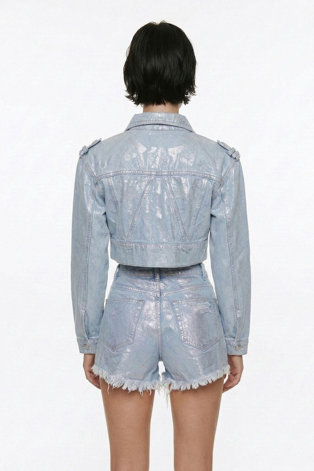 Özel Yapım Parlak Kaplamalı Glossy Jean Şort Mavi