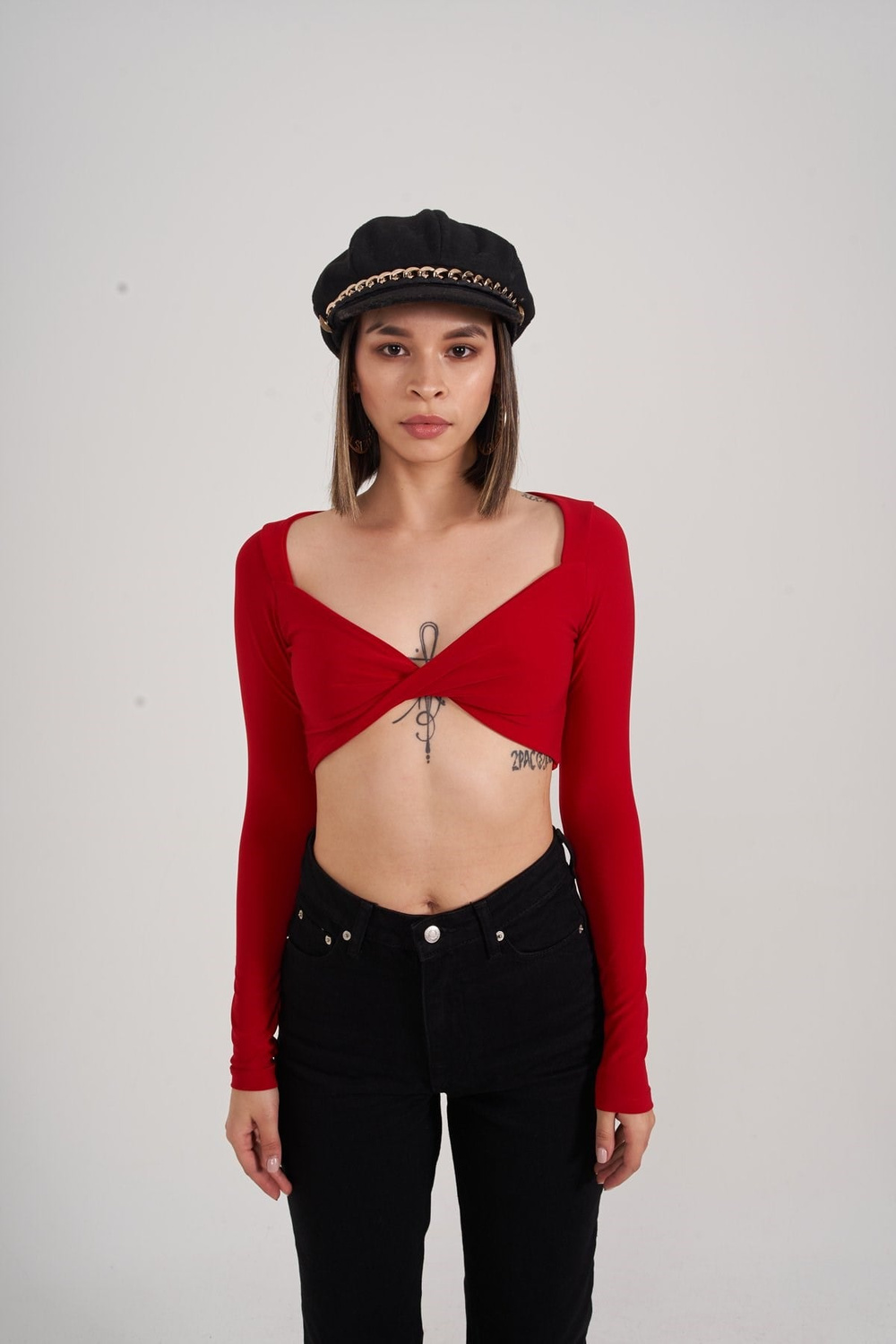Crop Model Uzun Kol Walery Bluz Kırmızı