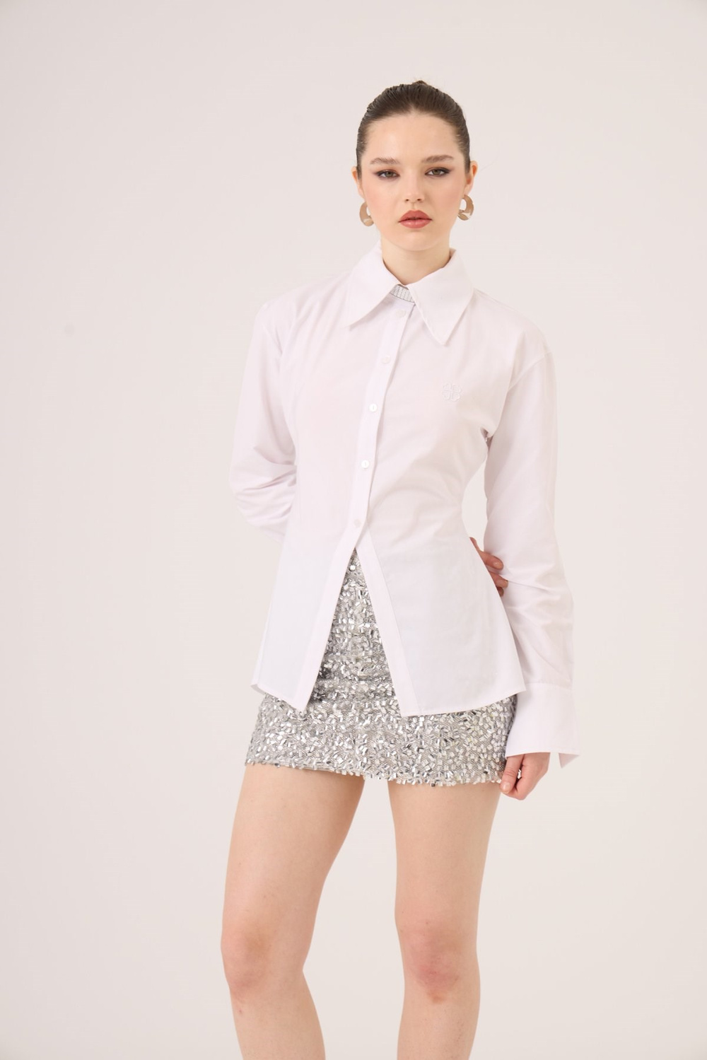 Paula Shirt, White, Fitted Waist