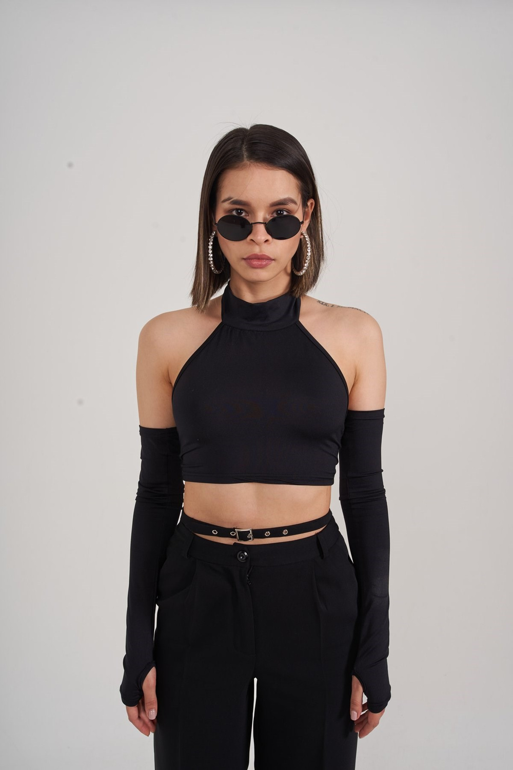 Crop Model Kol Detaylı Pretty Bluz Siyah