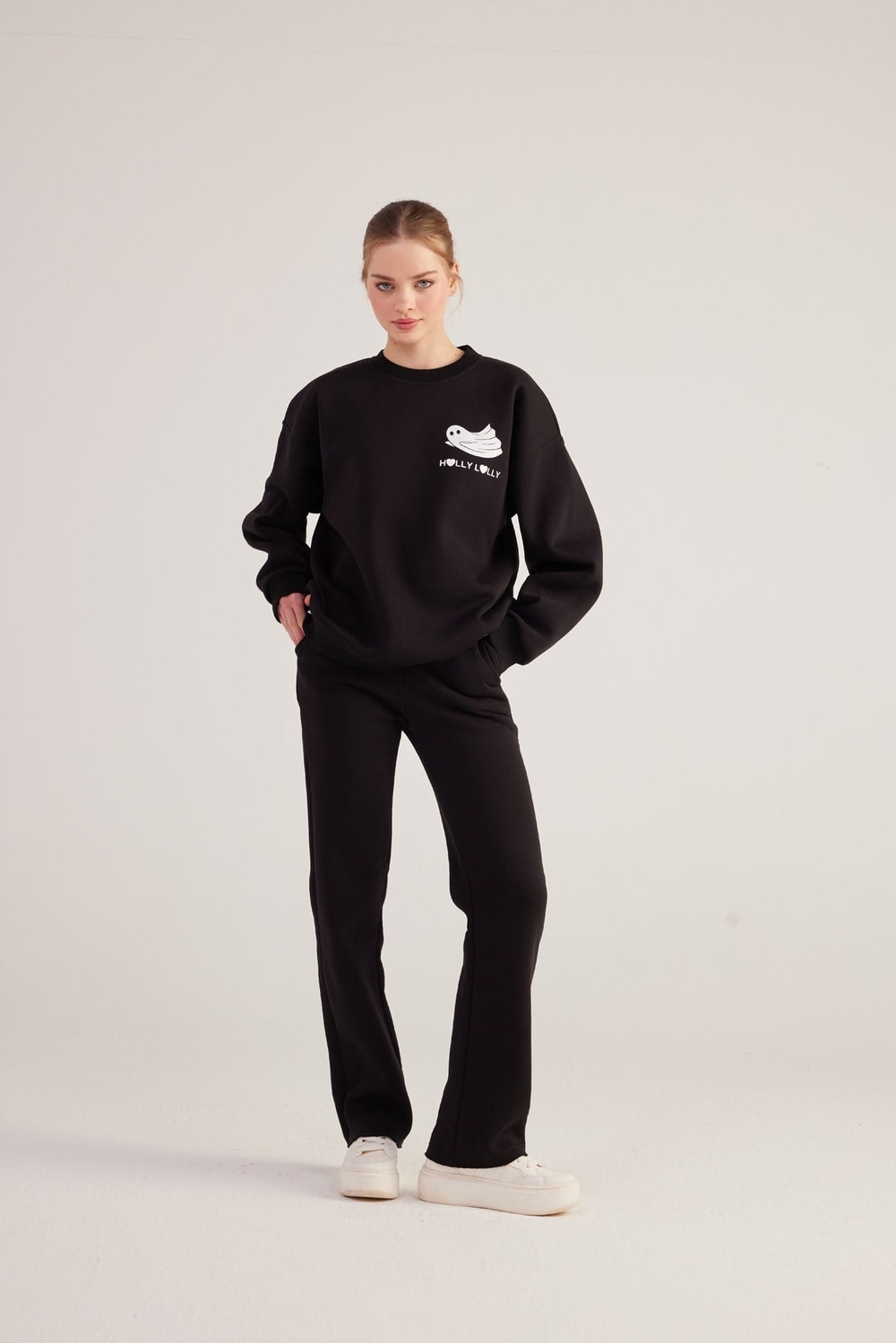 Oversize Kesin Unisex Ghosting Sweatshirt Siyah