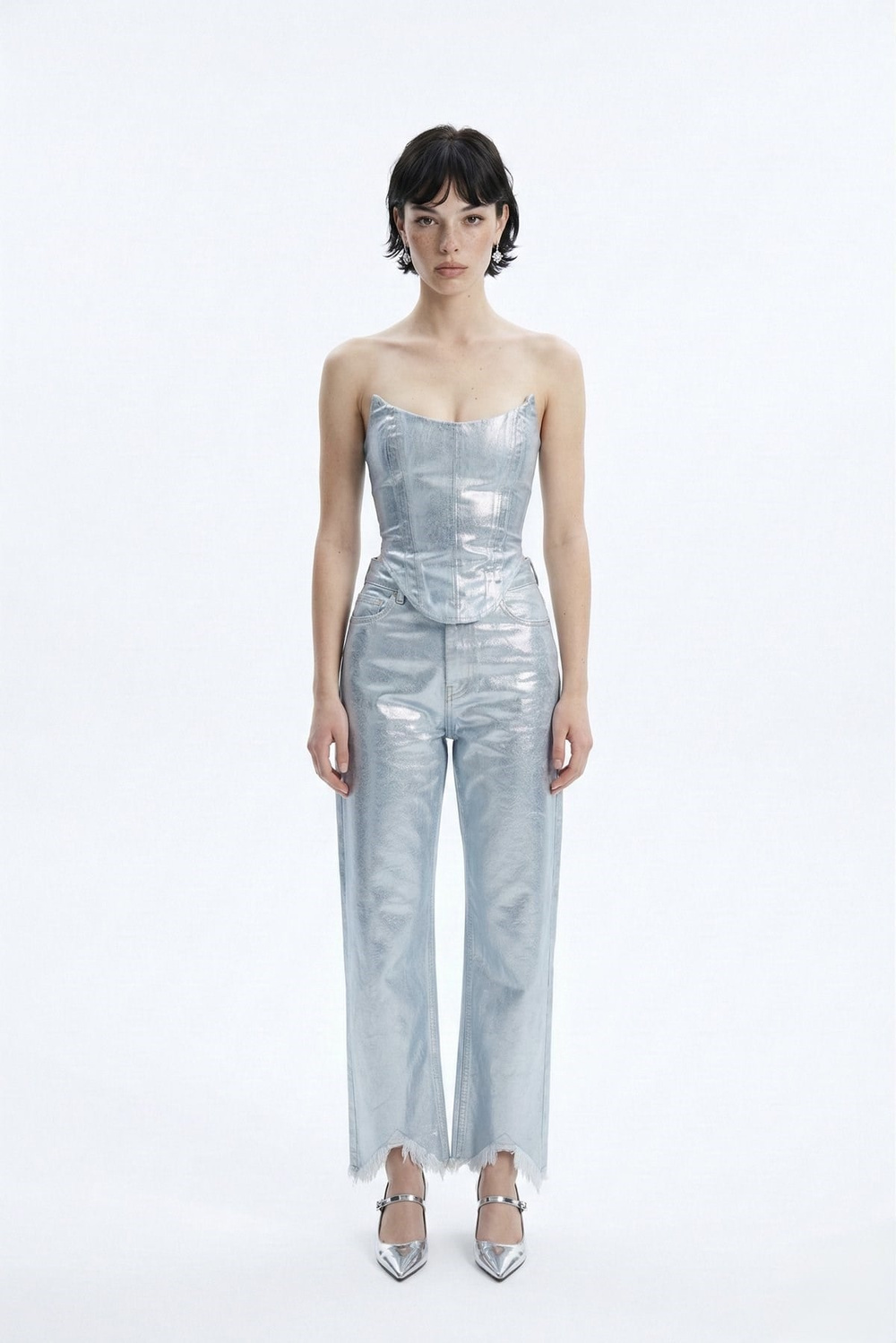 Özel Yapım Parlak Kaplamalı Glossy Jean Pantolon Mavi