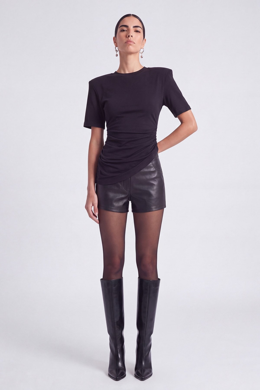 High Waist Mini Meghan Leather Shorts Black