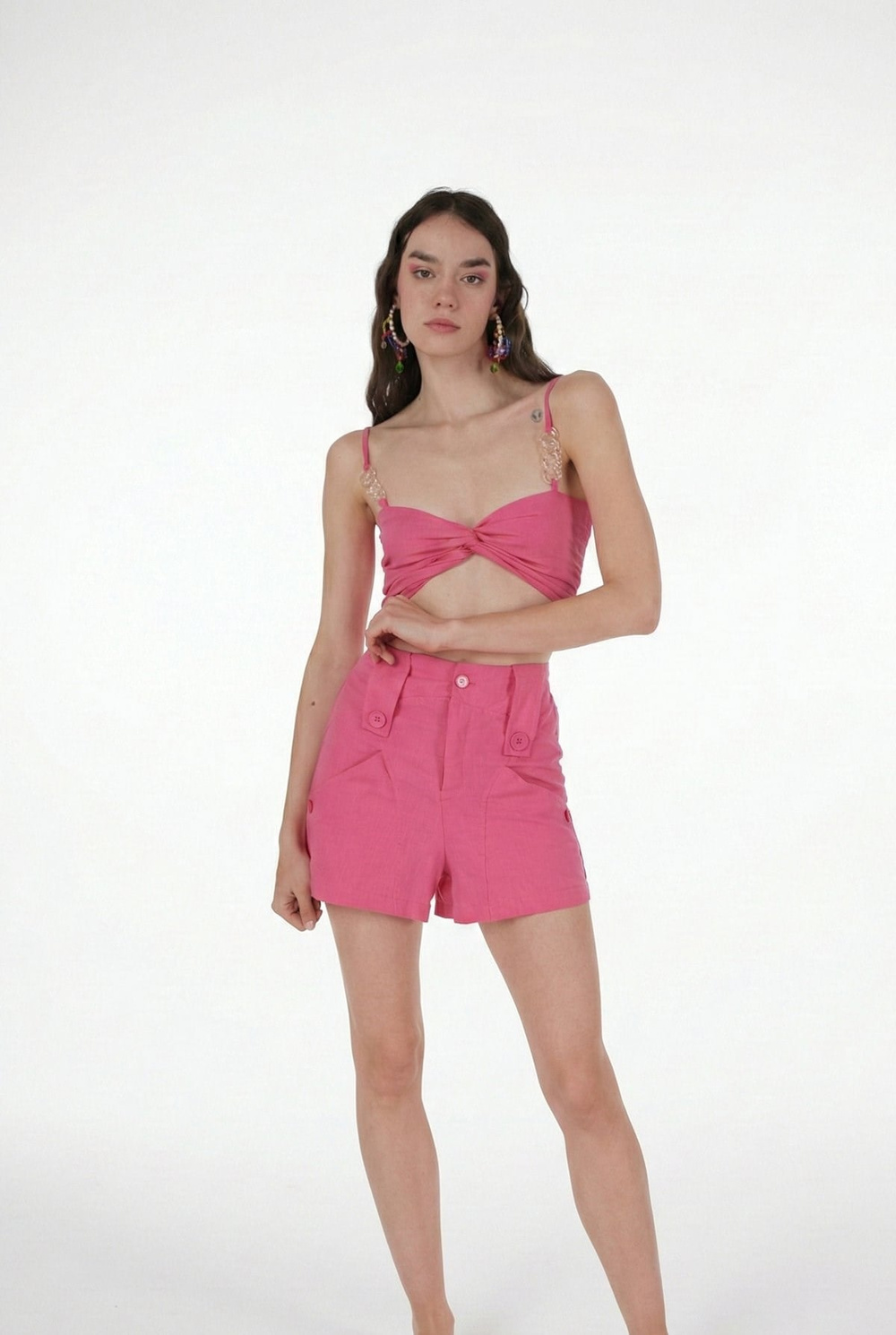 Koton Kumaş Şeffaf Rise Zincir Detaylı Bluz Pembe