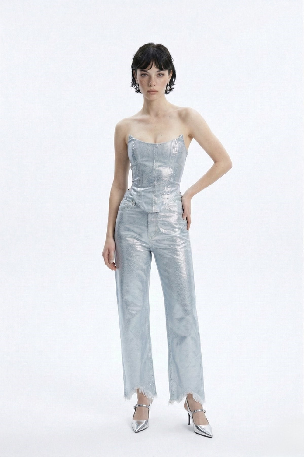 Özel Yapım Parlak Kaplamalı Glossy Jean Pantolon Mavi