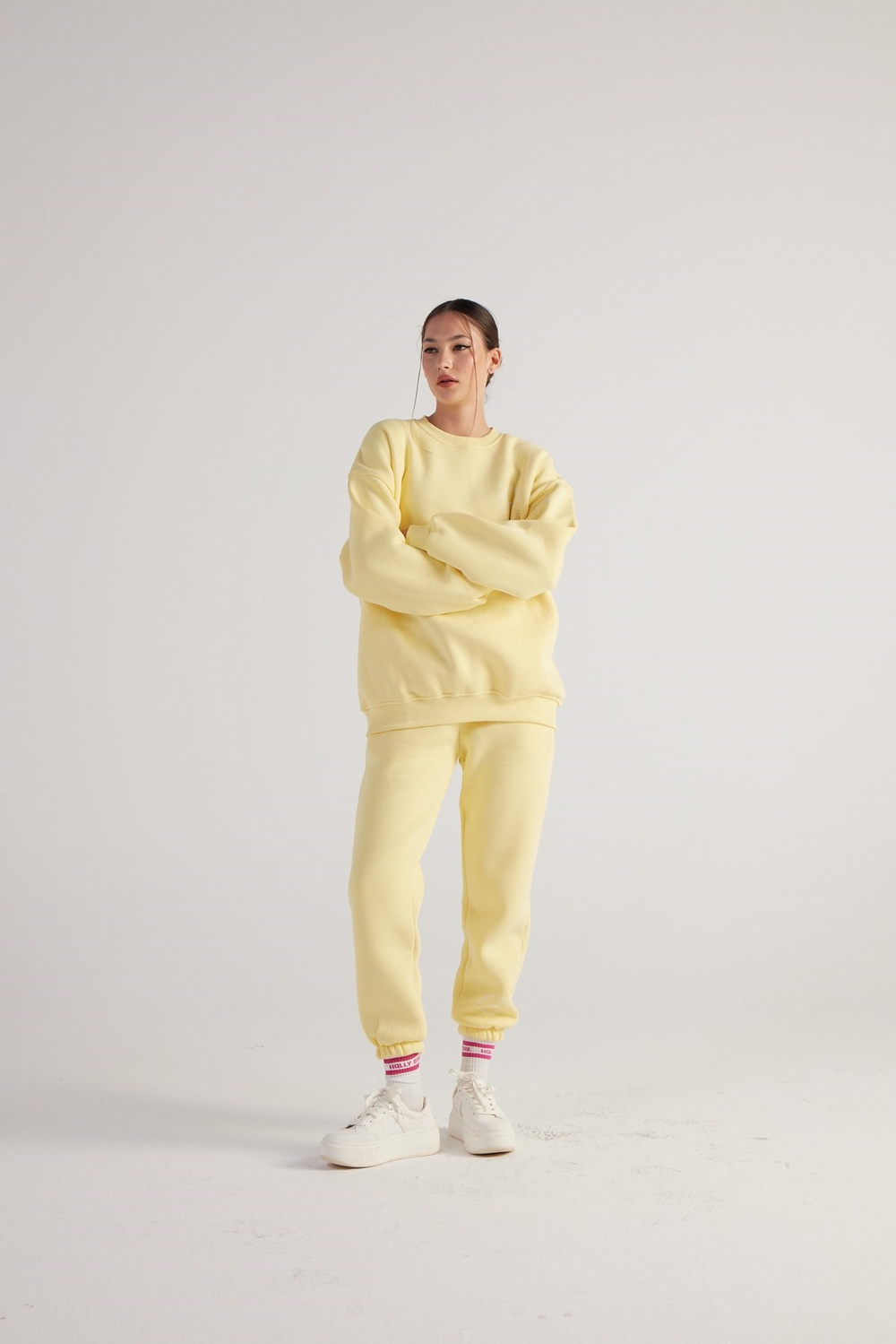3 İplik Şardonlu Lastikli Paça Fine Eşofman Altı Sarı