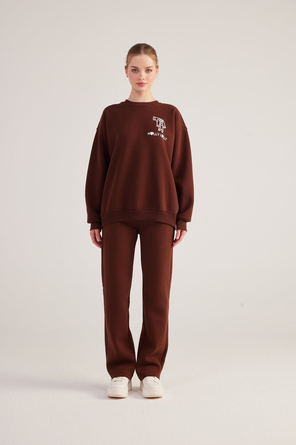 Oversize Kesim Unisex Gaslighting Sweatshirt Kahve