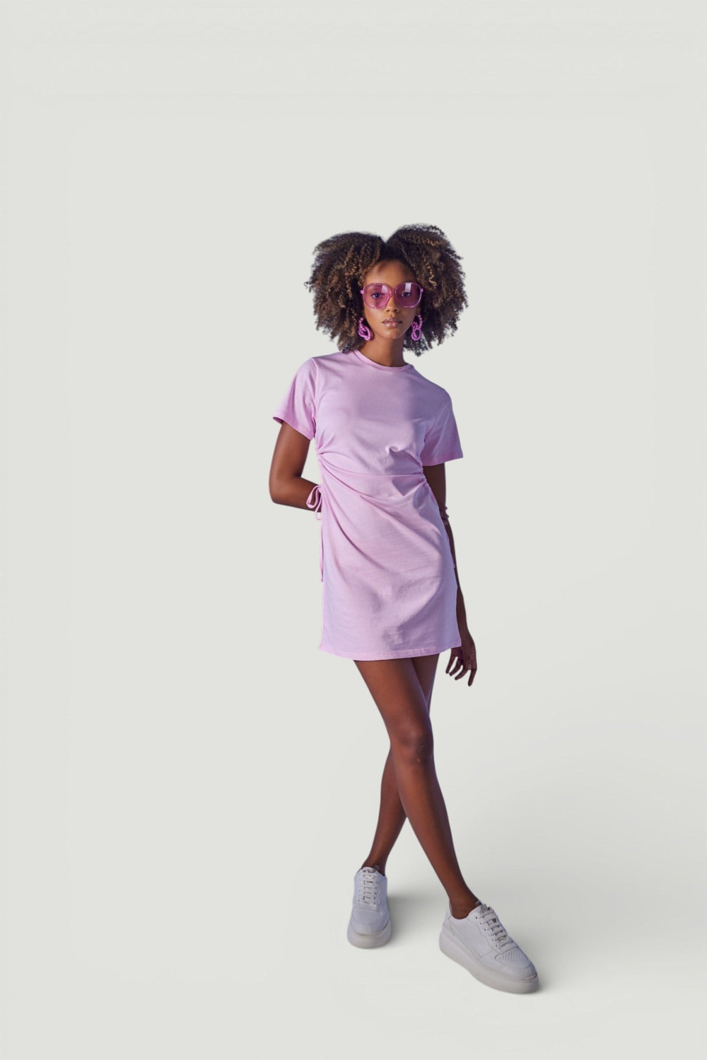 Bisiklet Yaka Kısa Kol Wex Tshirt Elbise Pembe
