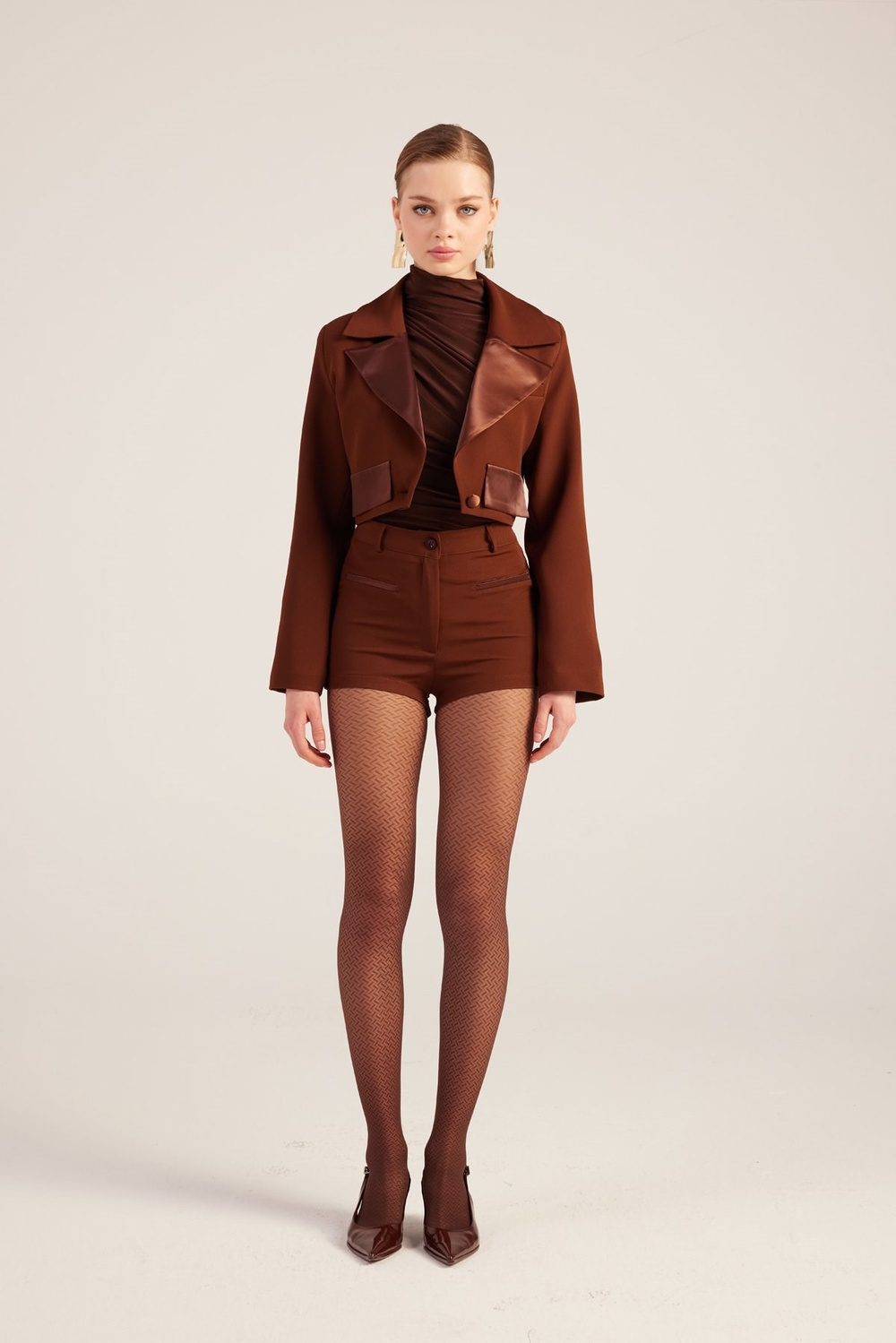 Camila Crop Blazer Jacket Brown