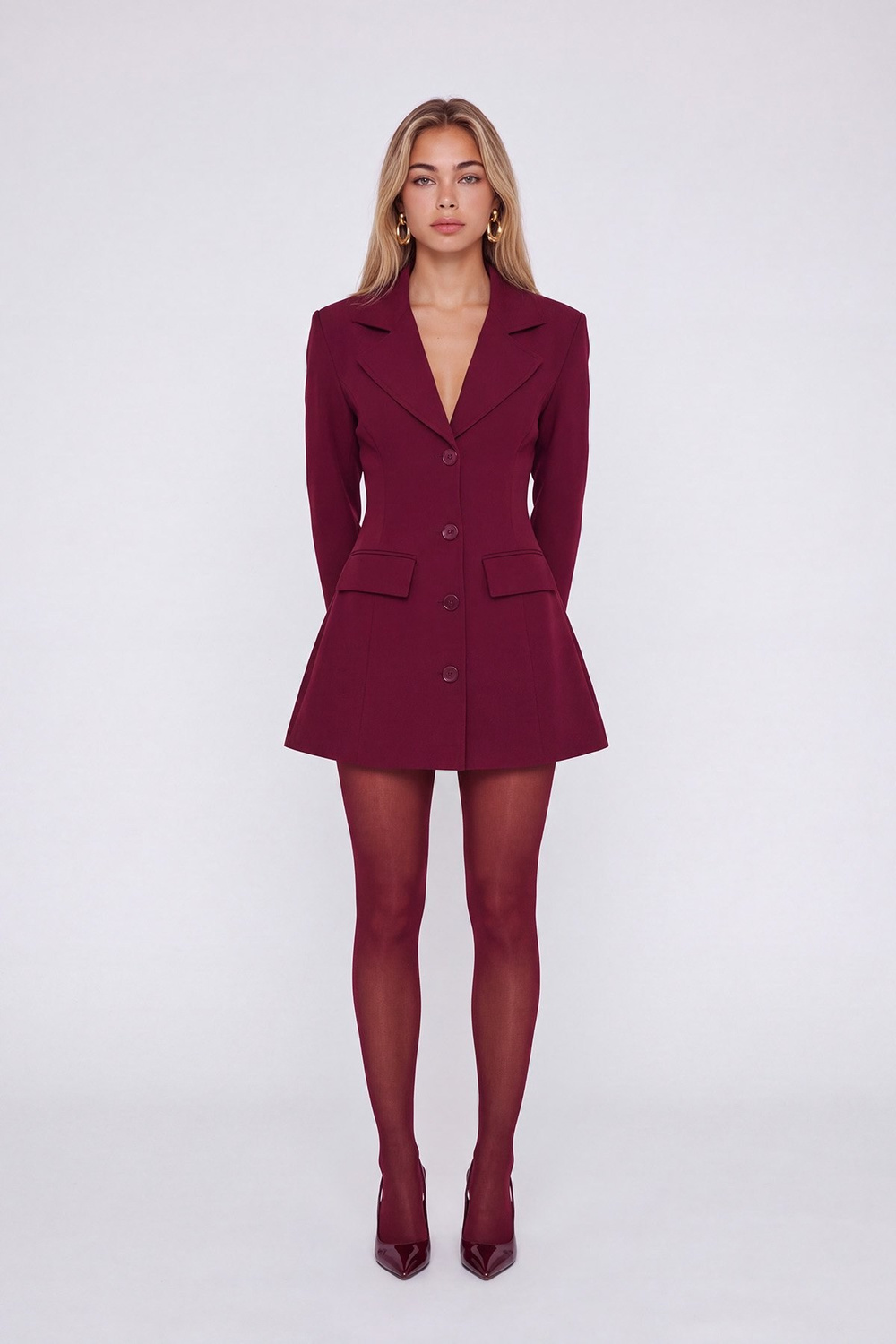 Belden Oturmalı Fit Kesim Deja Blazer Ceket Bordo