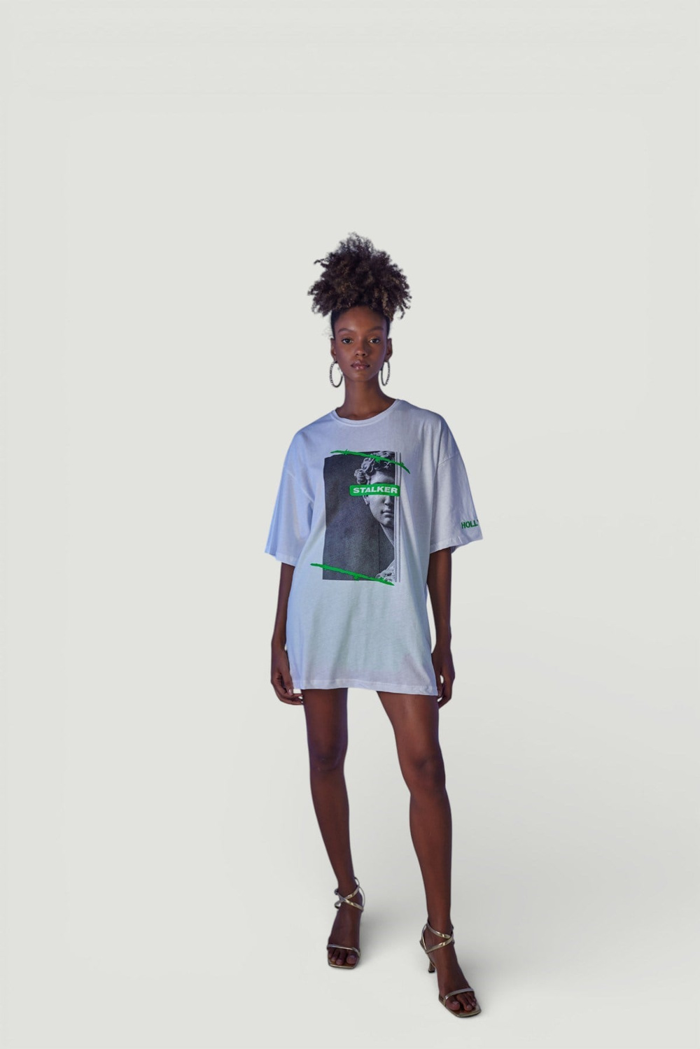 Oversize Baskılı Stalker T-Shirt Beyaz