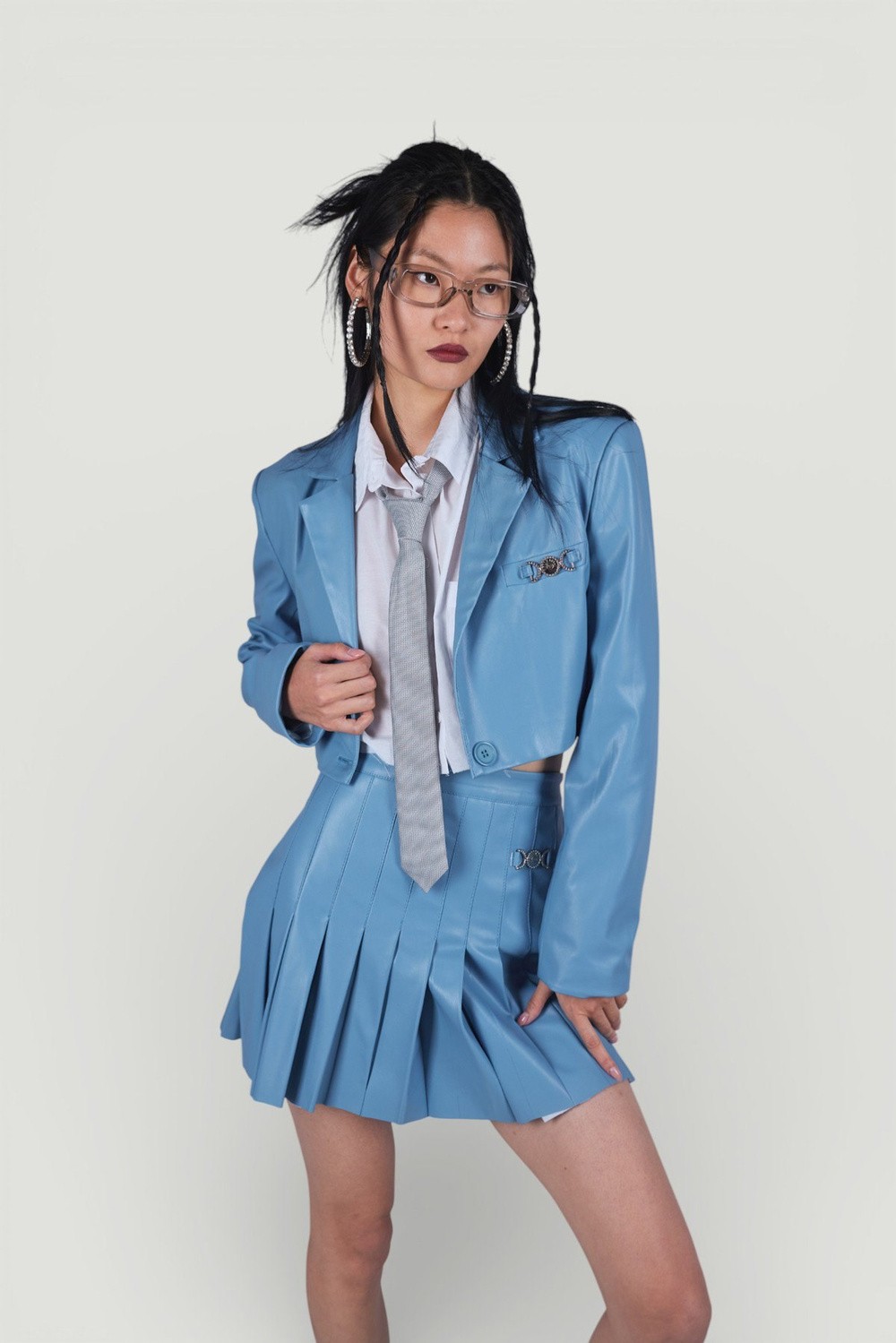 Crop Model Astarlı College Ceket Mavi