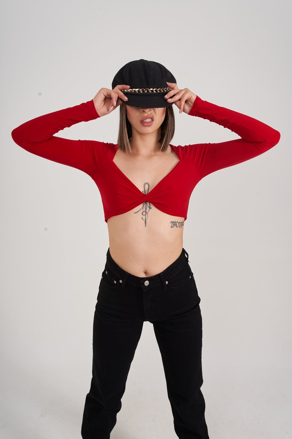Crop Model Uzun Kol Walery Bluz Kırmızı