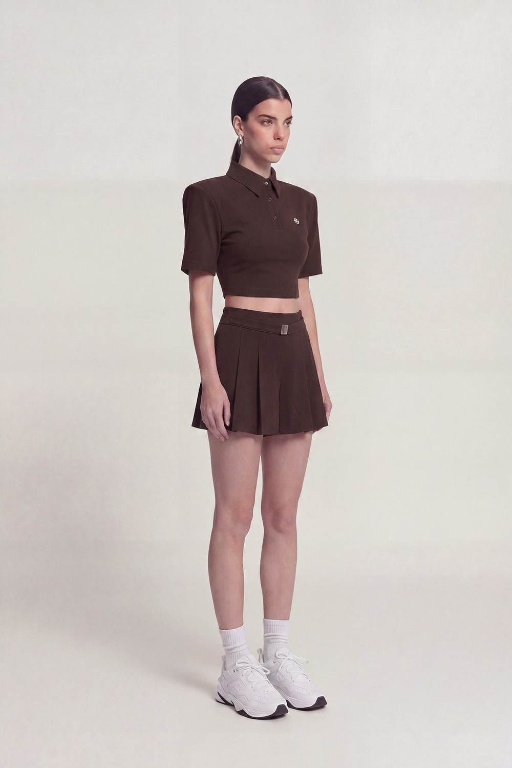 Vatkalı Polo Yaka Carolyn T-Shirt Kahve
