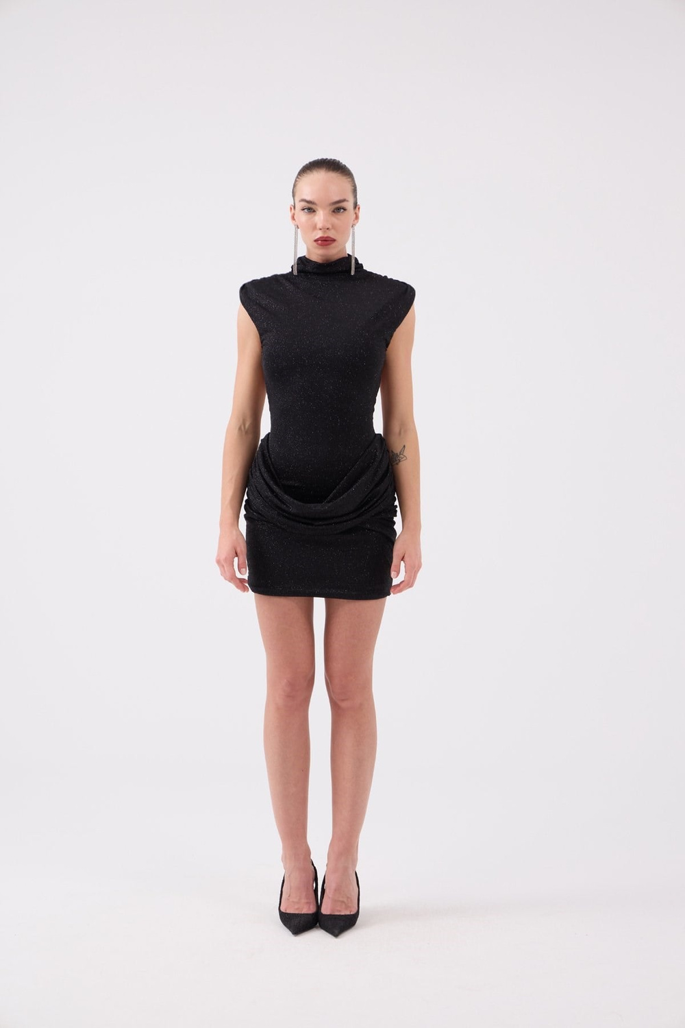 Backless Glittery Mini Judy Dress Black