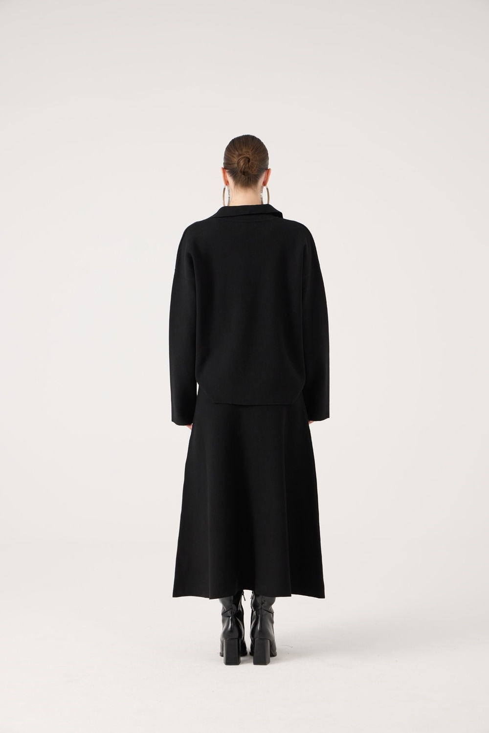 Oversize Kesim Polo Yaka Zoi Triko Kazak Siyah