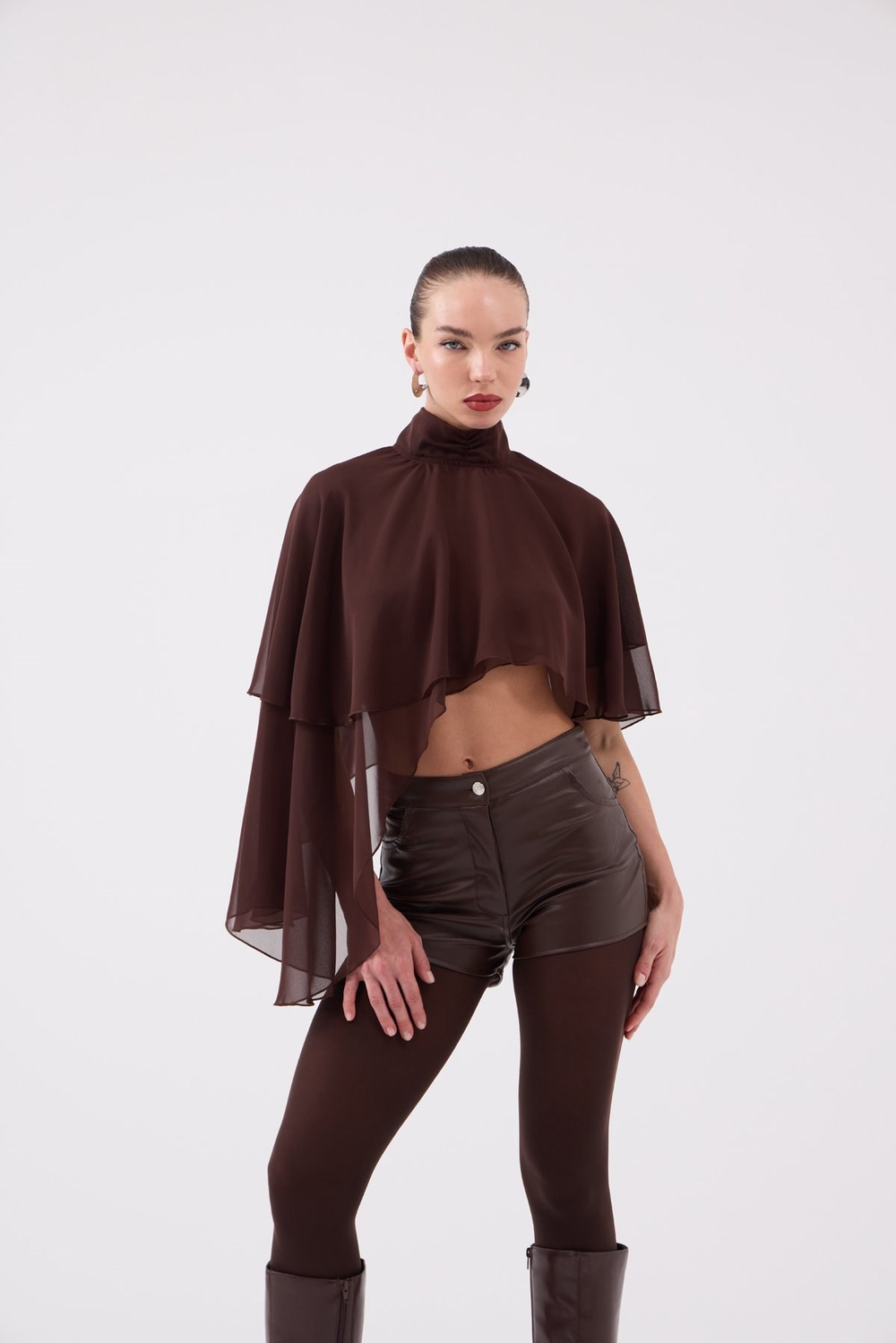 Pelerin Model Bena Bluz Kahve